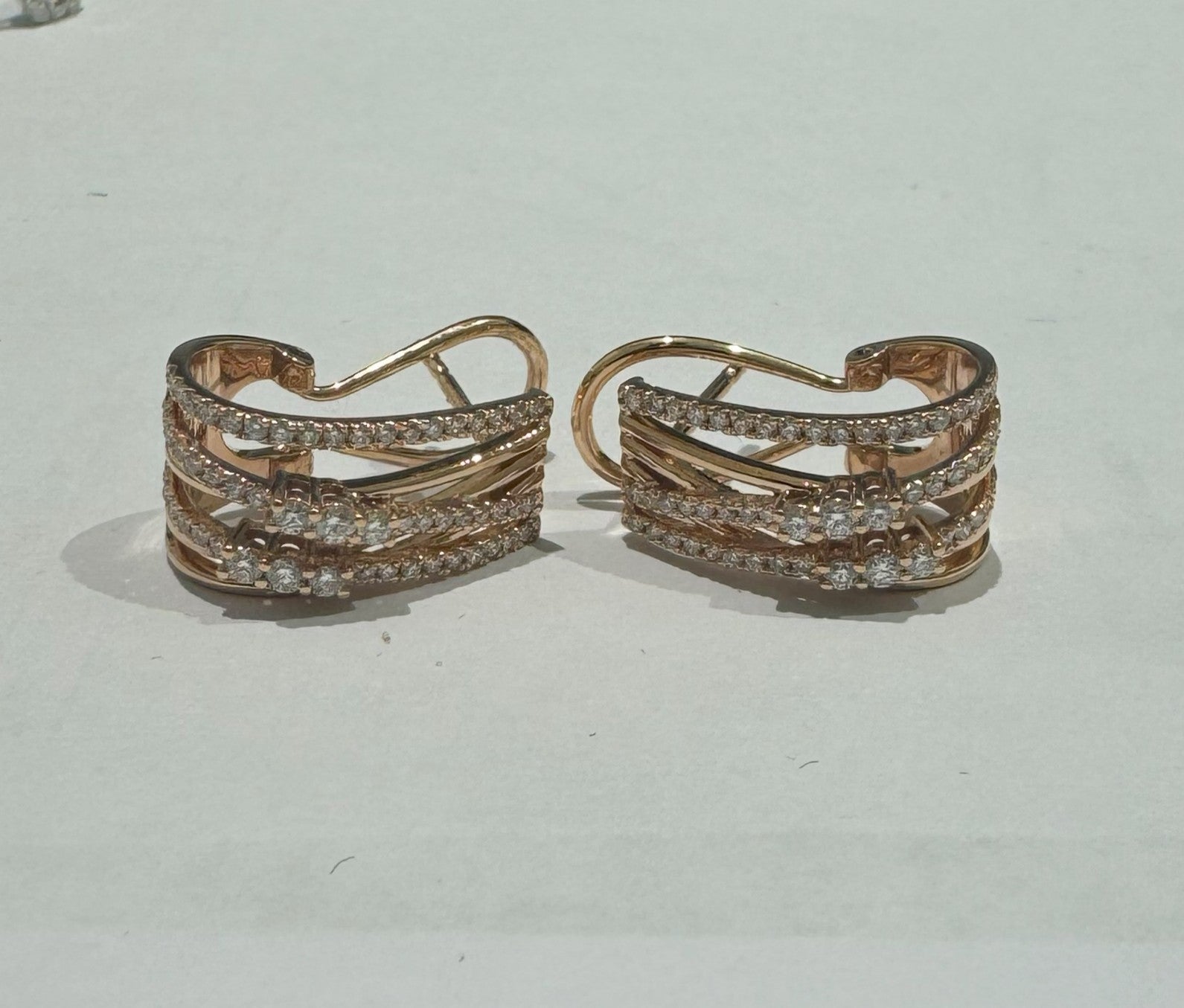 0.68 ct 18K Rose Gold Diamond Layered Huggie Earrings
