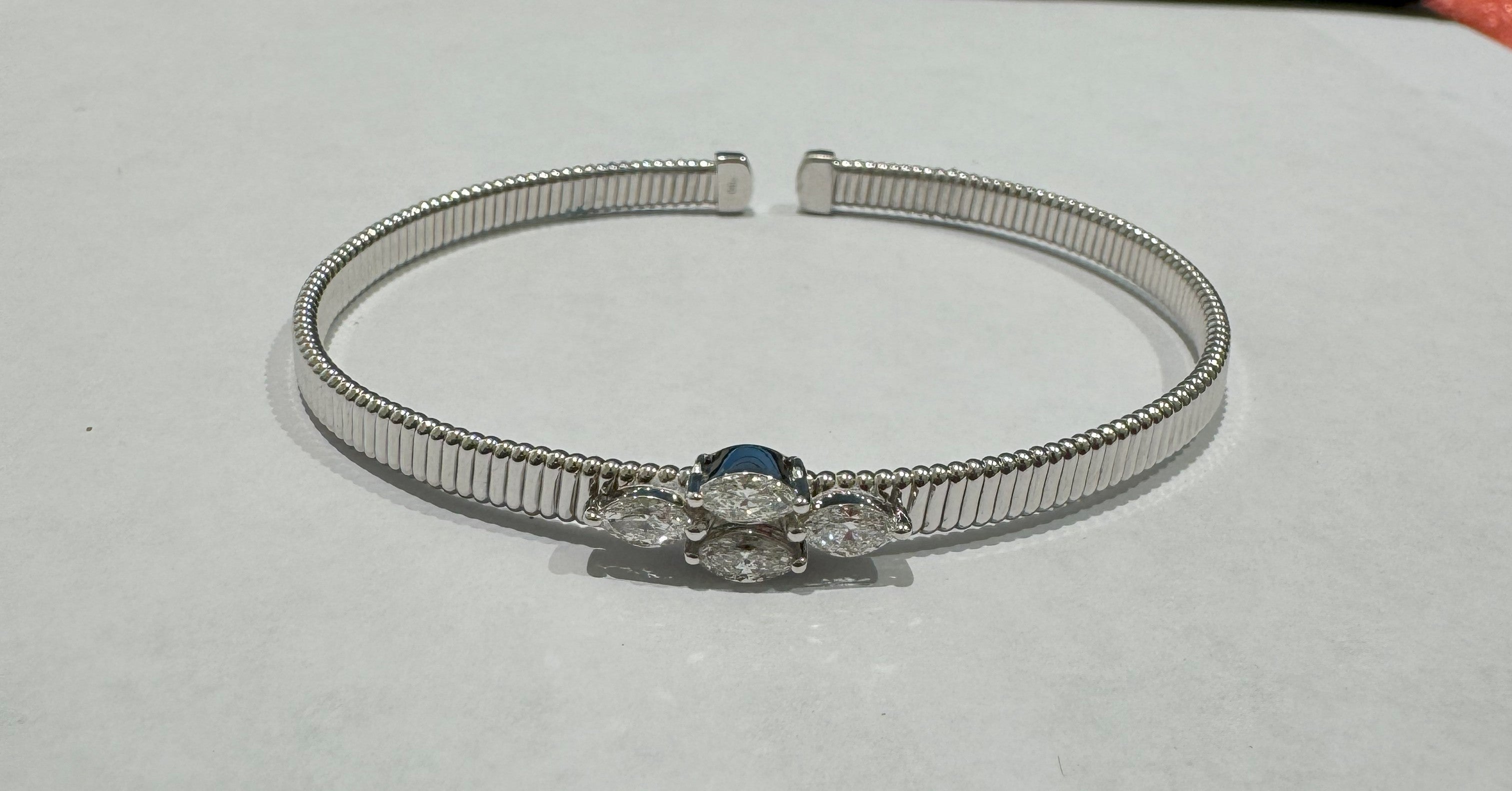 0.69 ct 18K White Gold Marquise Diamond Bangle