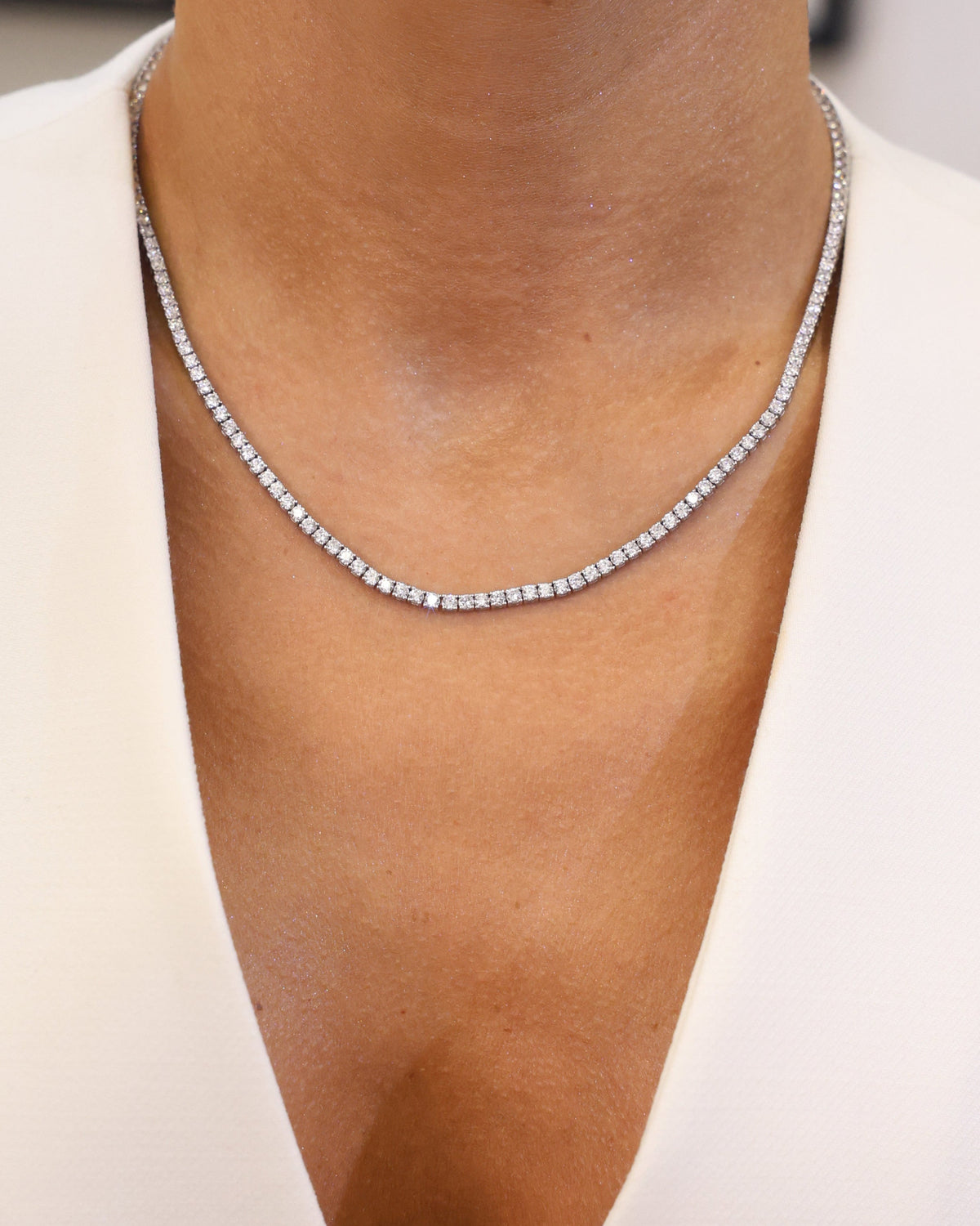 Tennis Necklace Natural Diamond – 5.80 ct in 18K White Gold