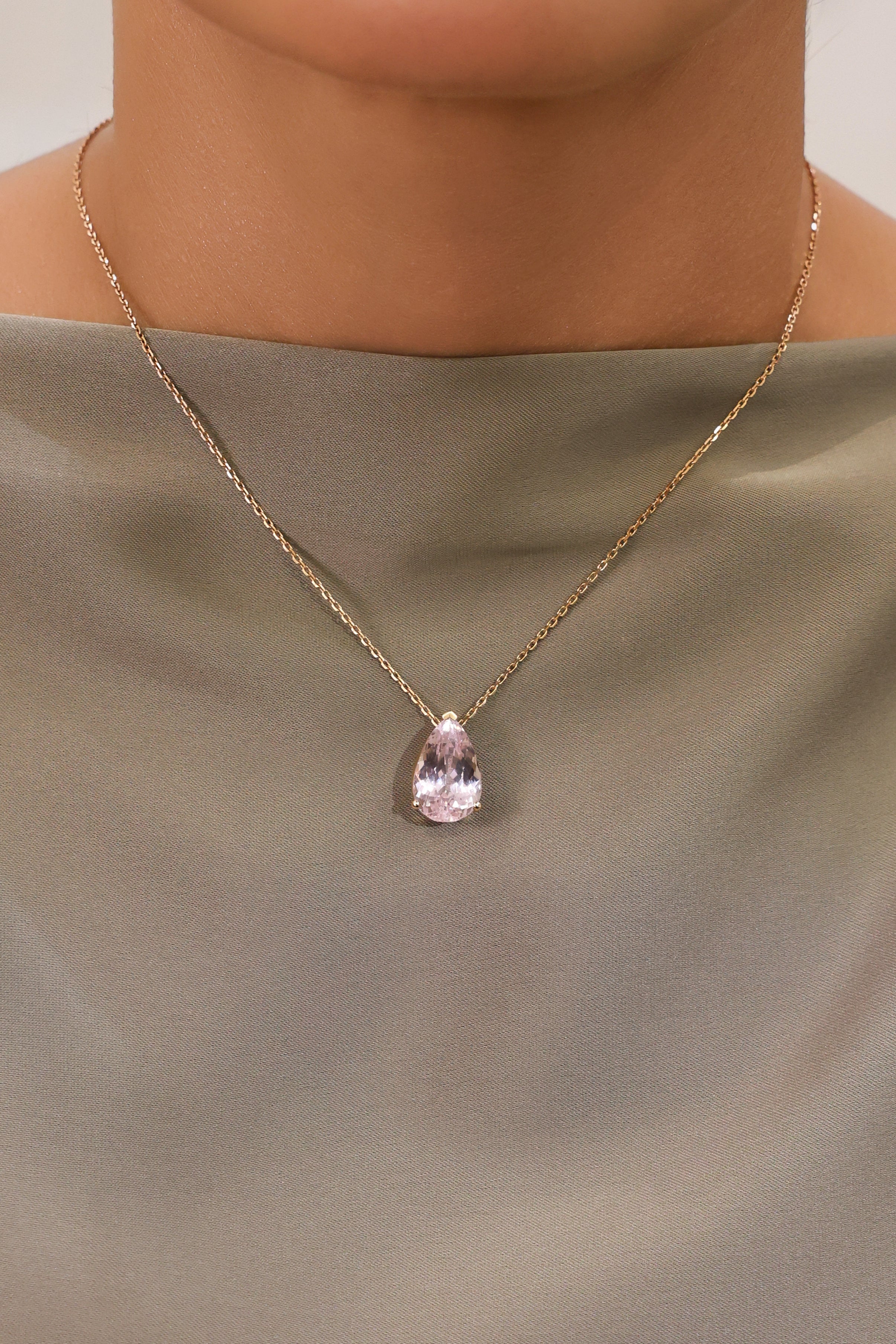 PINK KUNZITE PEAR NECKLACE