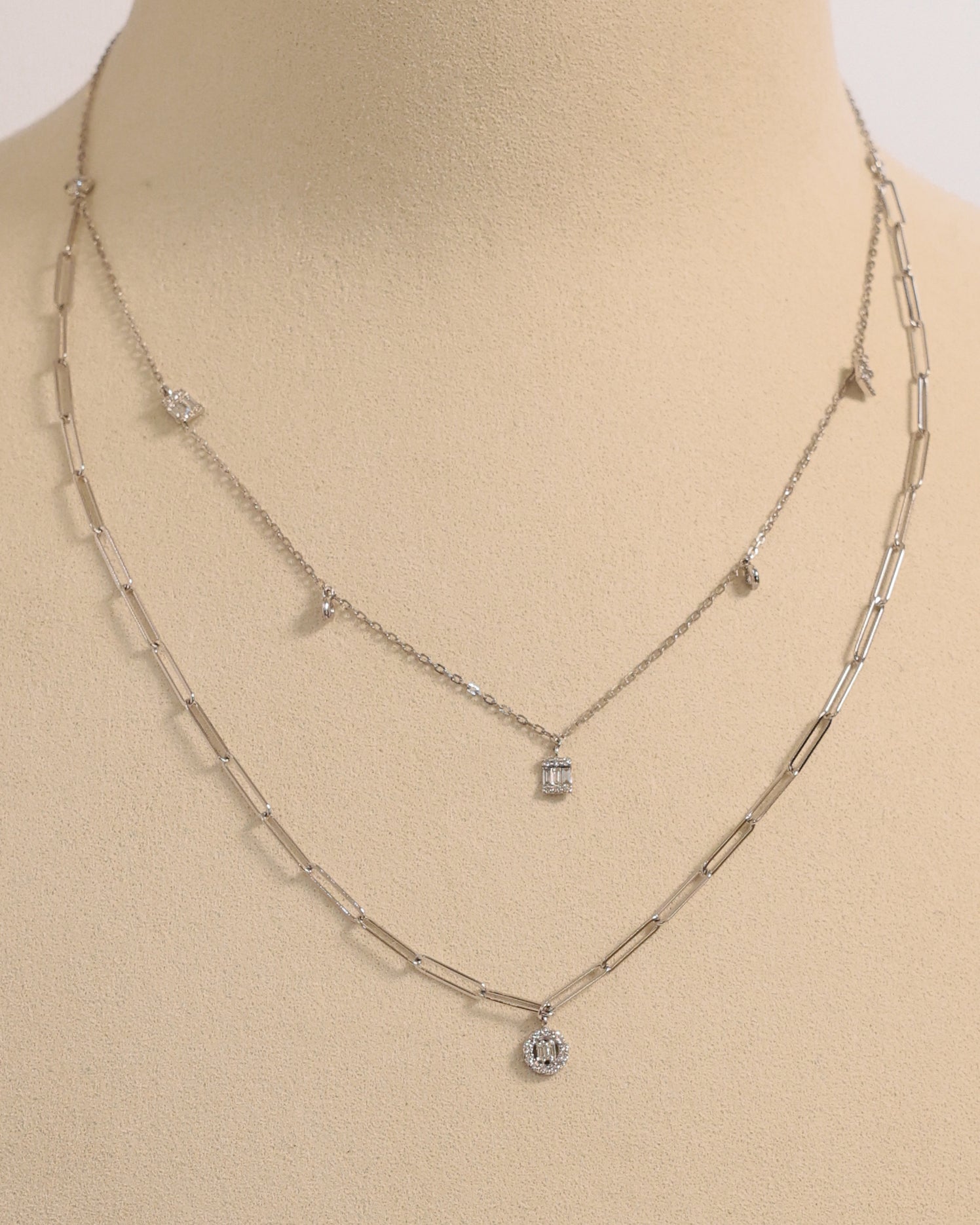 DOUBLE CHAIN NECKLACE NATURAL DIAMOND
