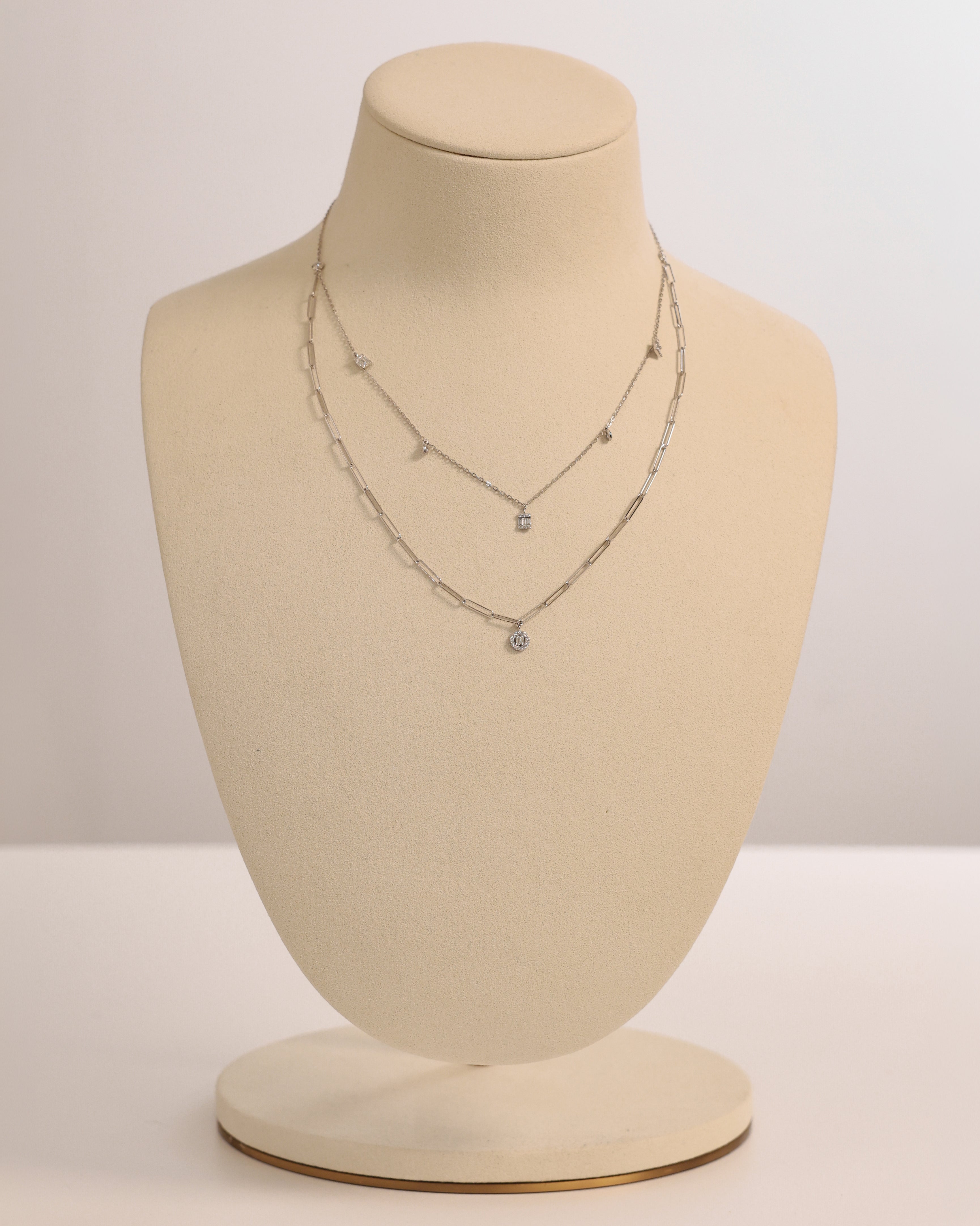 DOUBLE CHAIN NECKLACE NATURAL DIAMOND