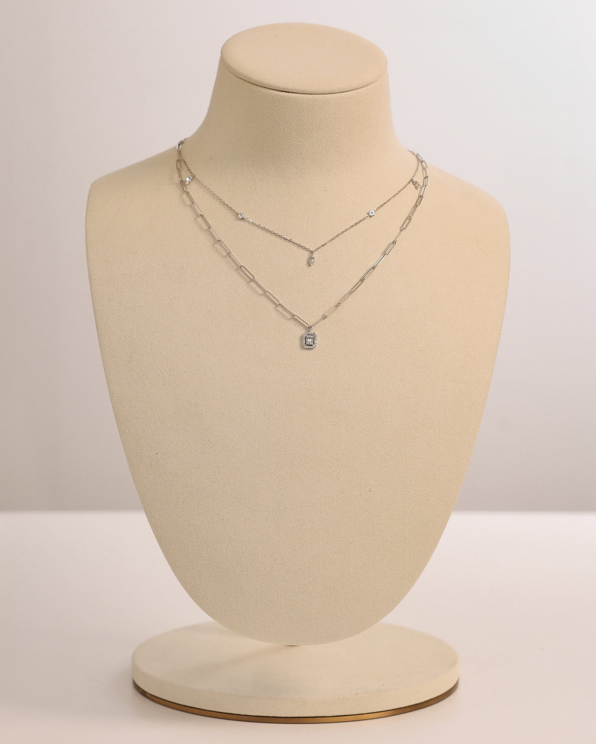 Double Chain Natural Diamond Necklace in 18K White Gold – view 2