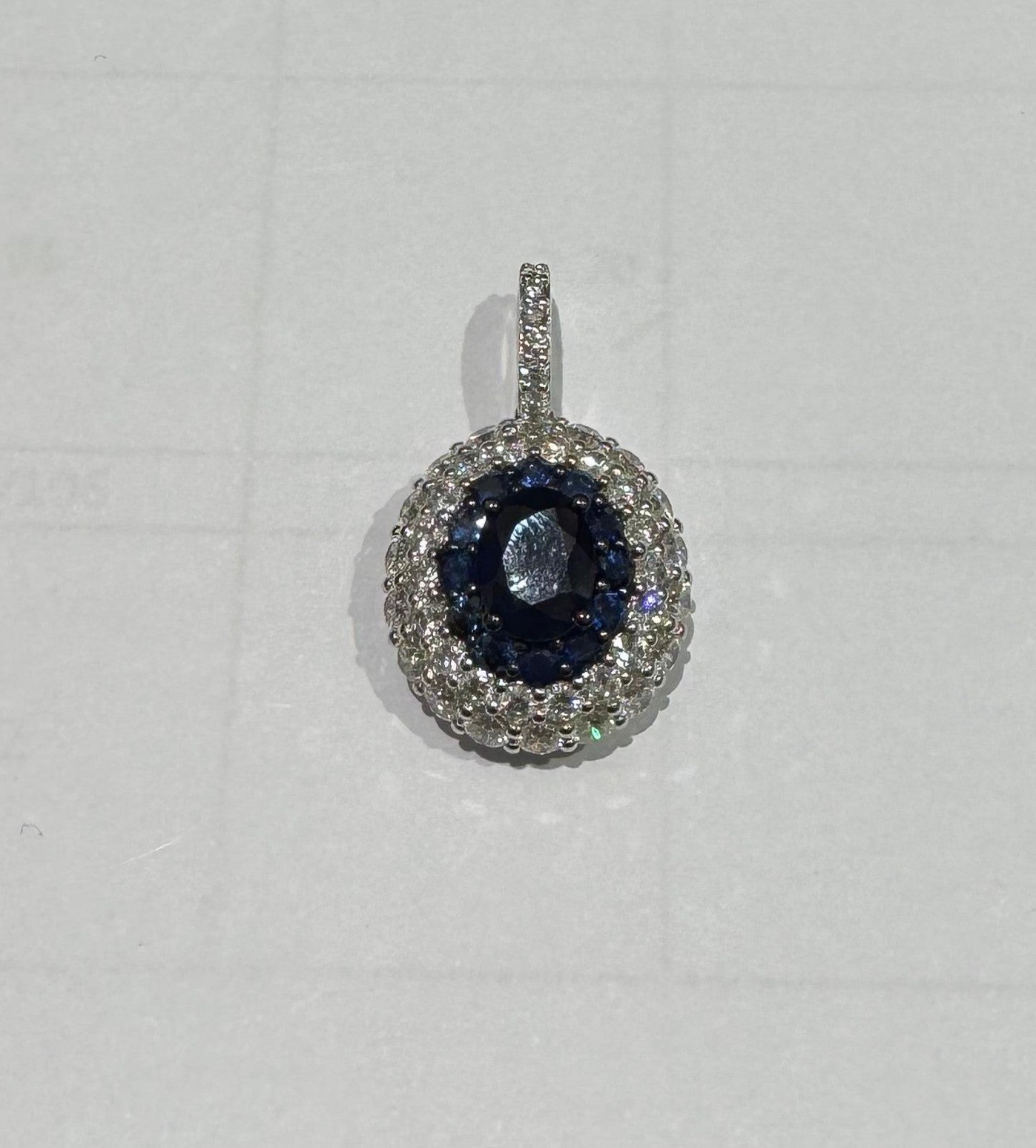 1.99 ct round cut sapphire and diamond 18k white gold pendant