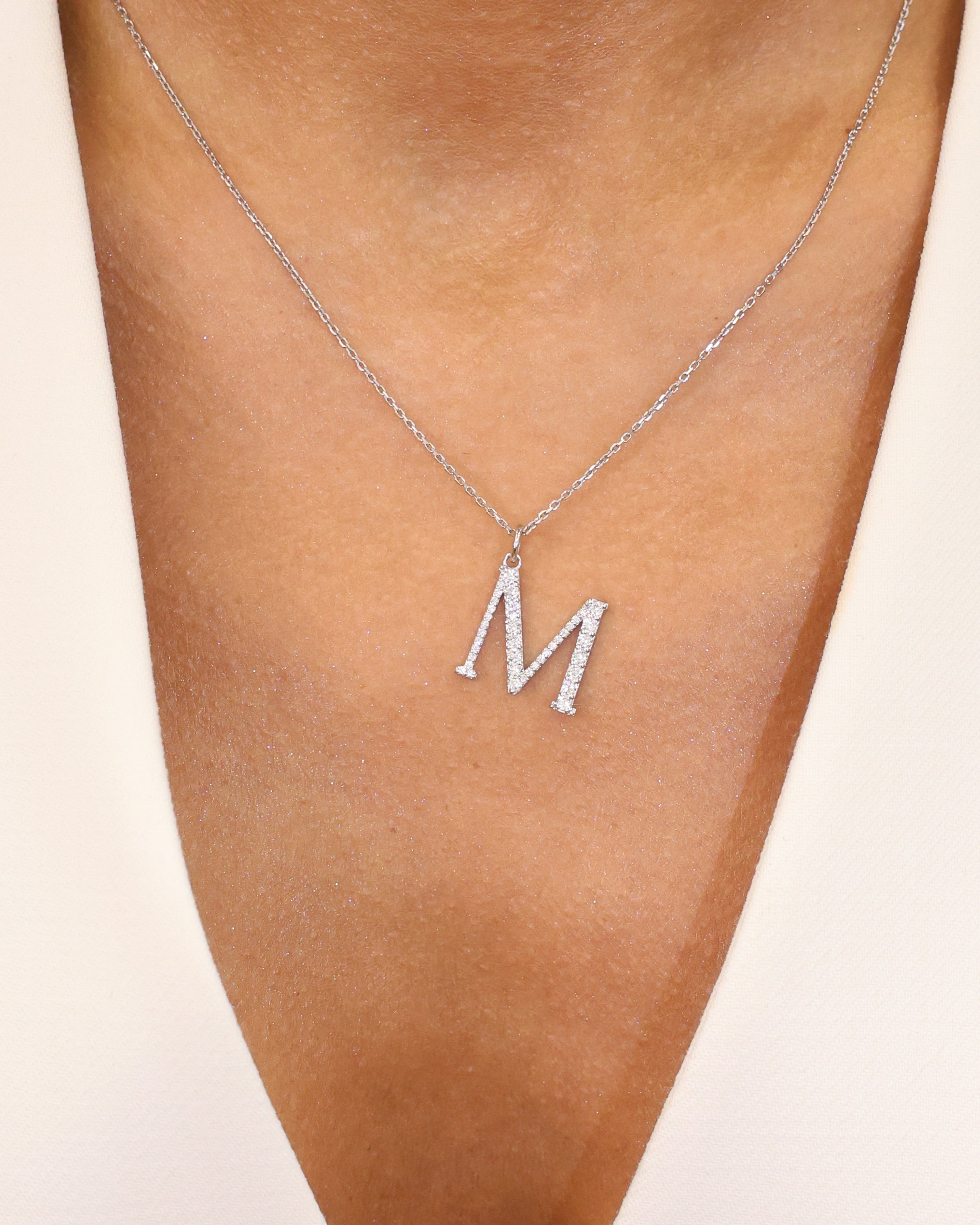 LETTER “M” NATURAL DIAMOND PENDANT