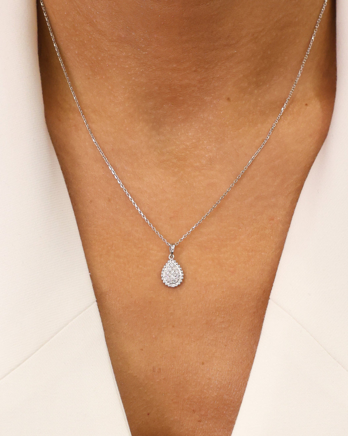 Natural Diamond Drop Pendant – 0.13 ct in 18K White Gold – view 2