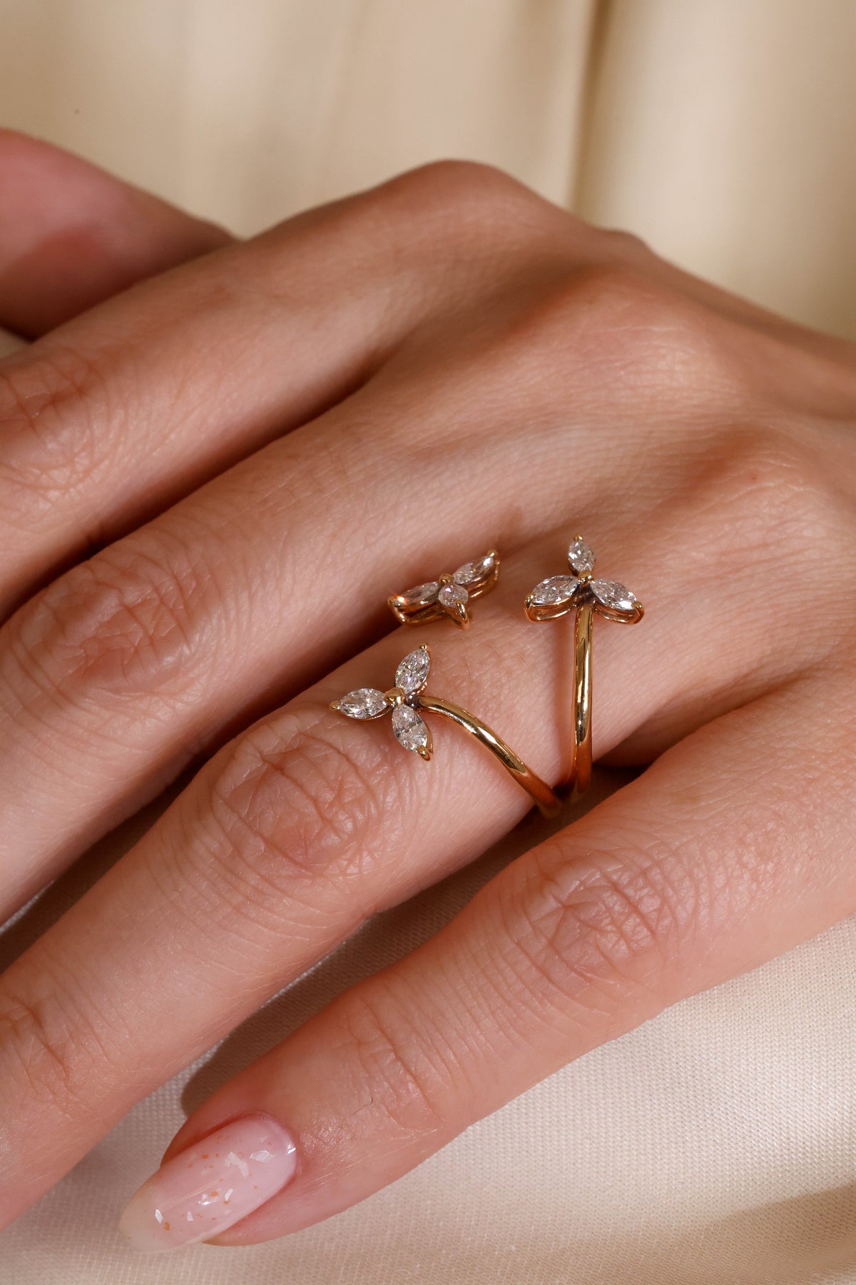 Floral Bypass Diamond Ring in 18K Rose Gold – view 2