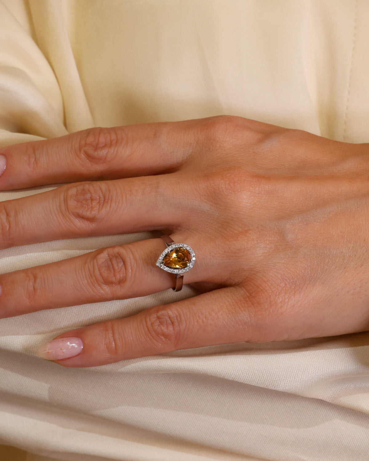 Pear-Cut Yellow Sapphire and Diamond Halo Ring in 18K Yellow Gold, 1.06 ct
