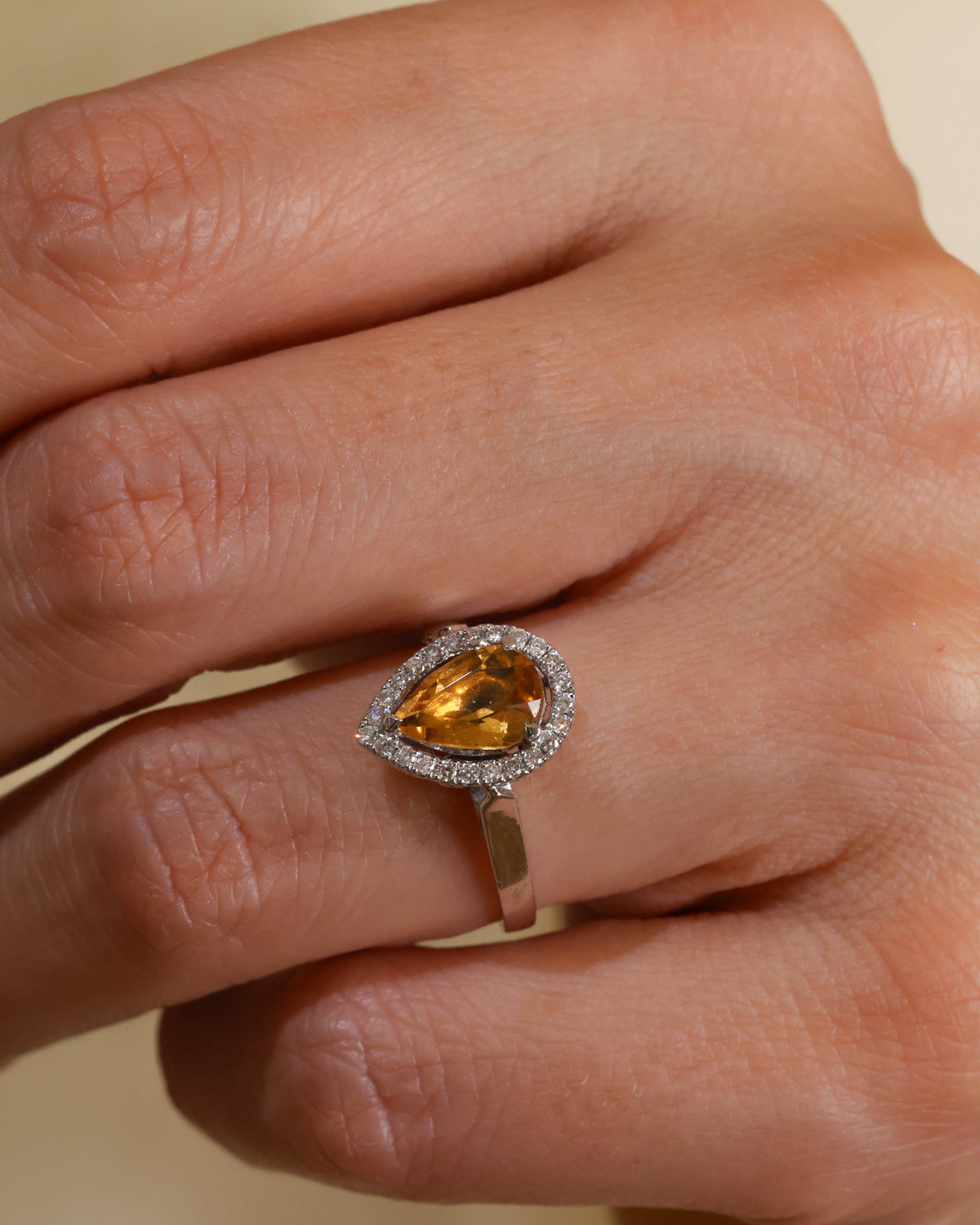 Pear-Cut Yellow Sapphire and Diamond Halo Ring in 18K Yellow Gold – view 2
