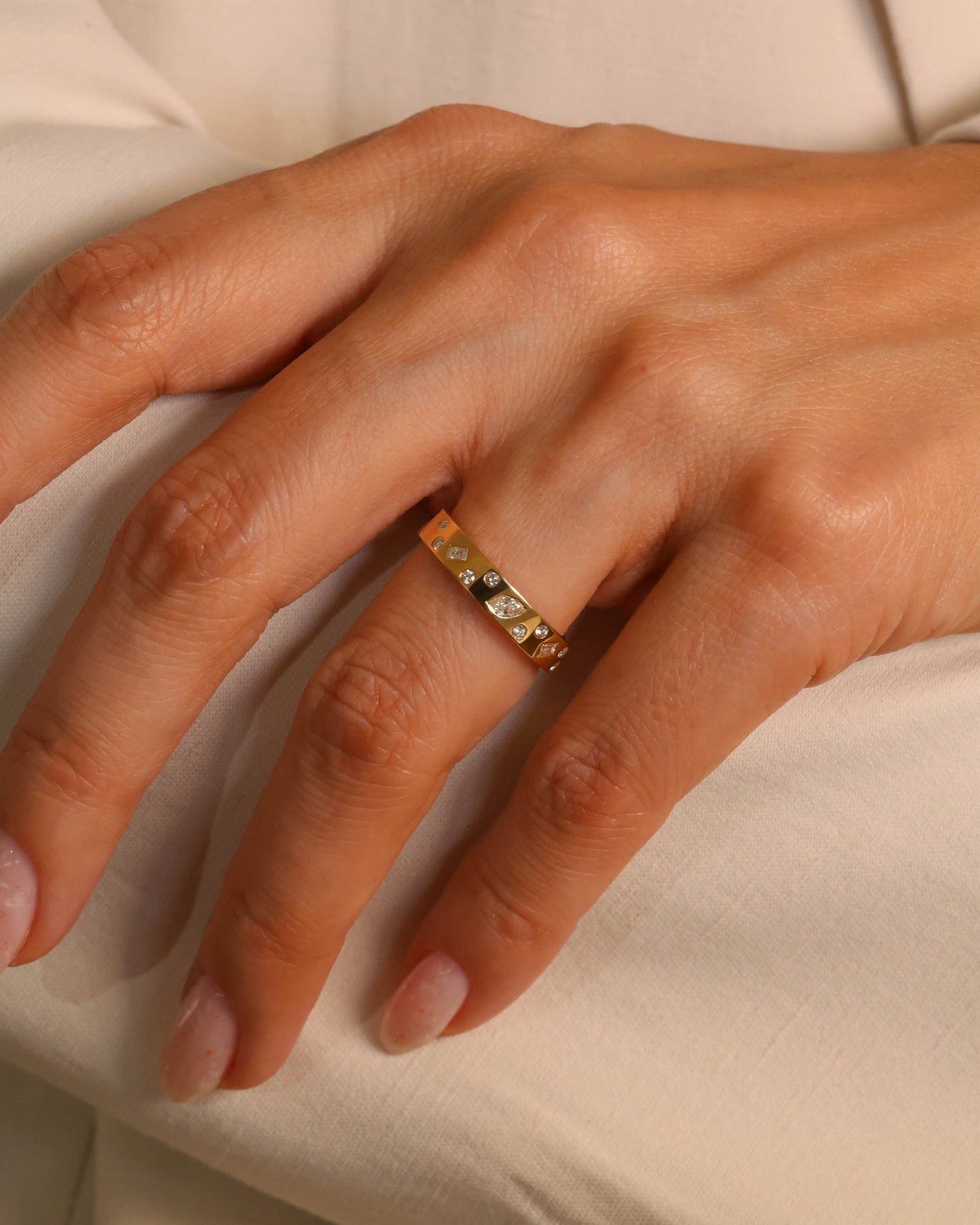 Mixed-Cut Flush-Set Diamond Ring in 18K Yellow Gold – view 2