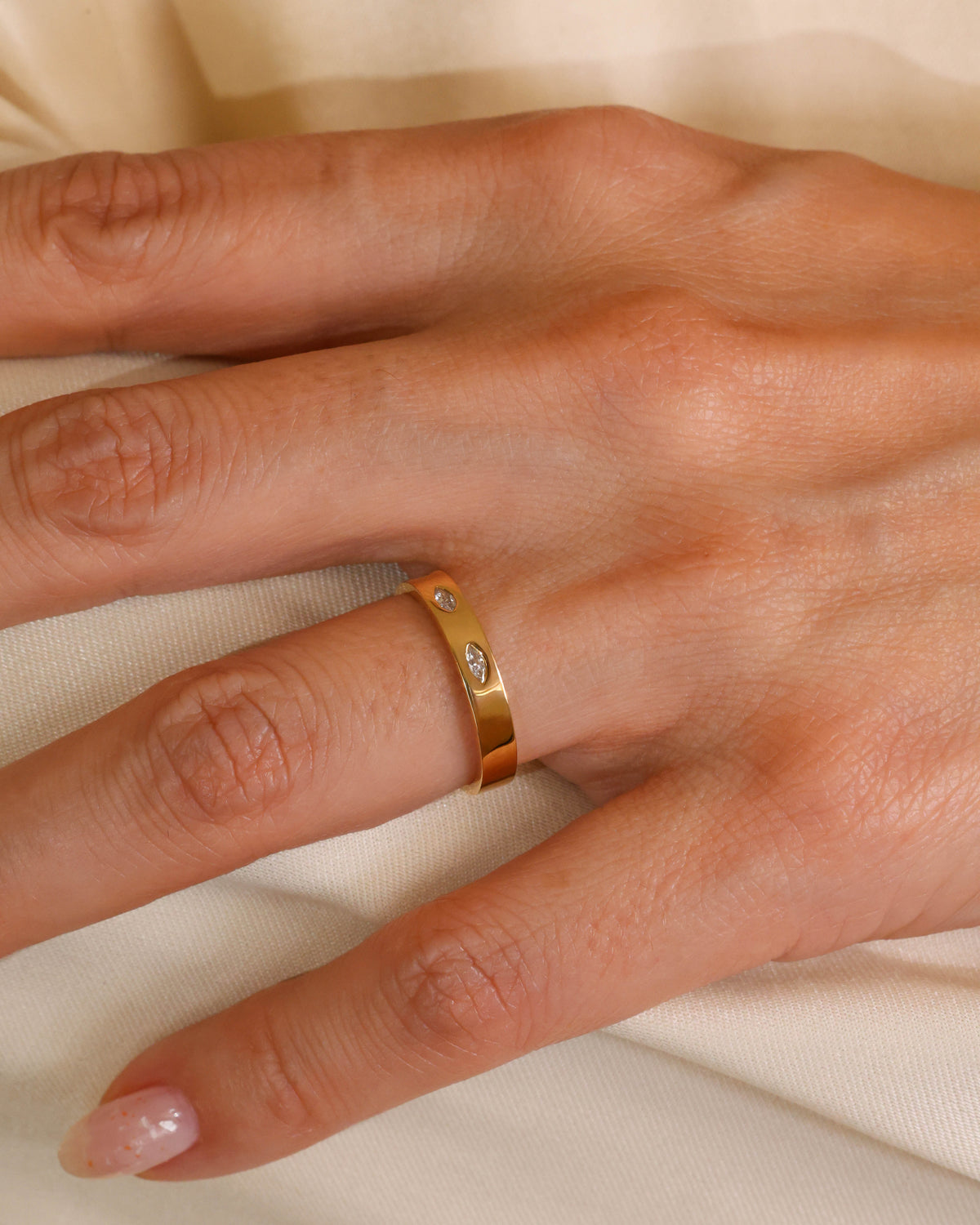 Flush-Set Marquise Diamond Ring in 18K Yellow Gold – view 2