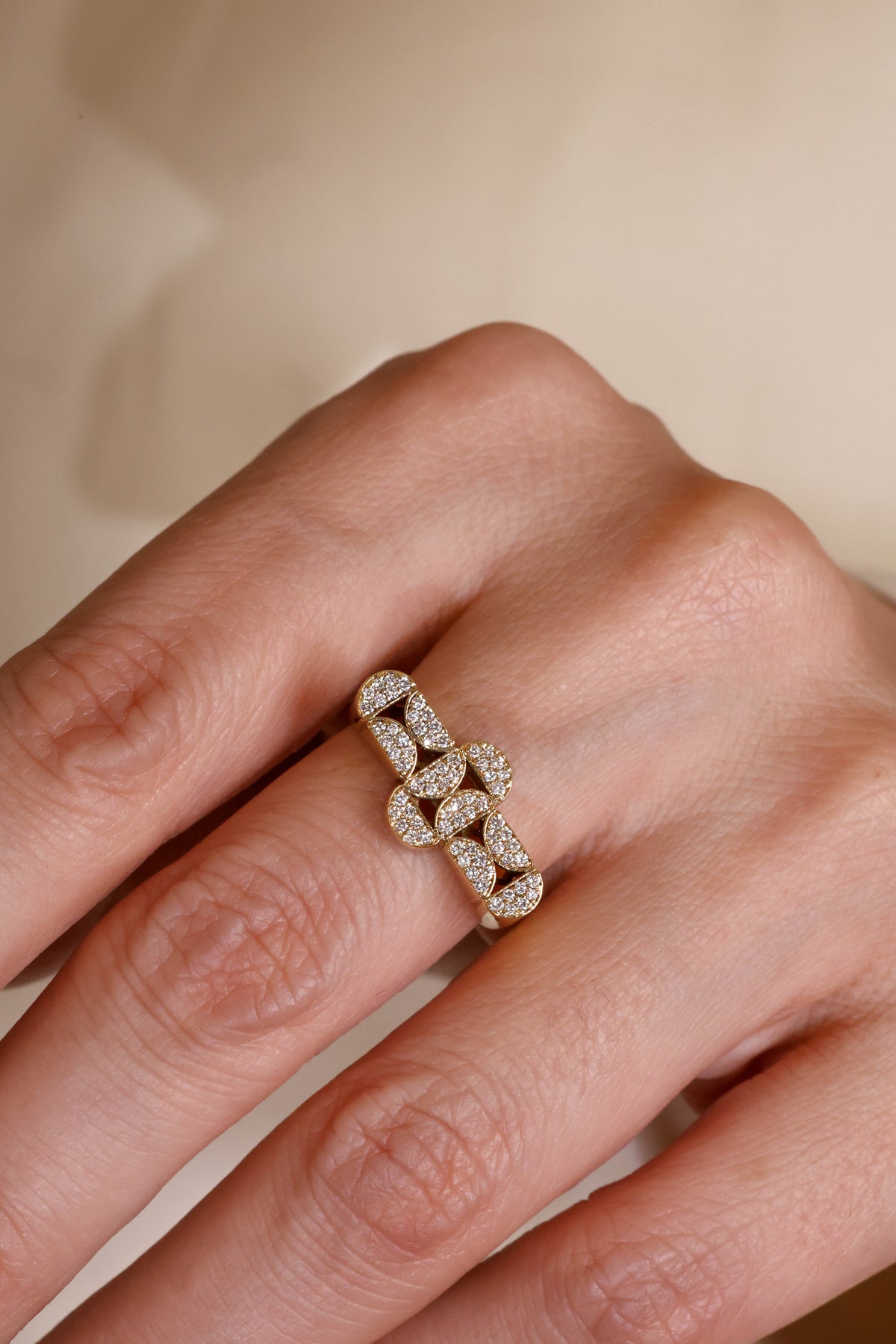 Geometric Motif Pavé Diamond Ring in 18K Yellow Gold – view 2