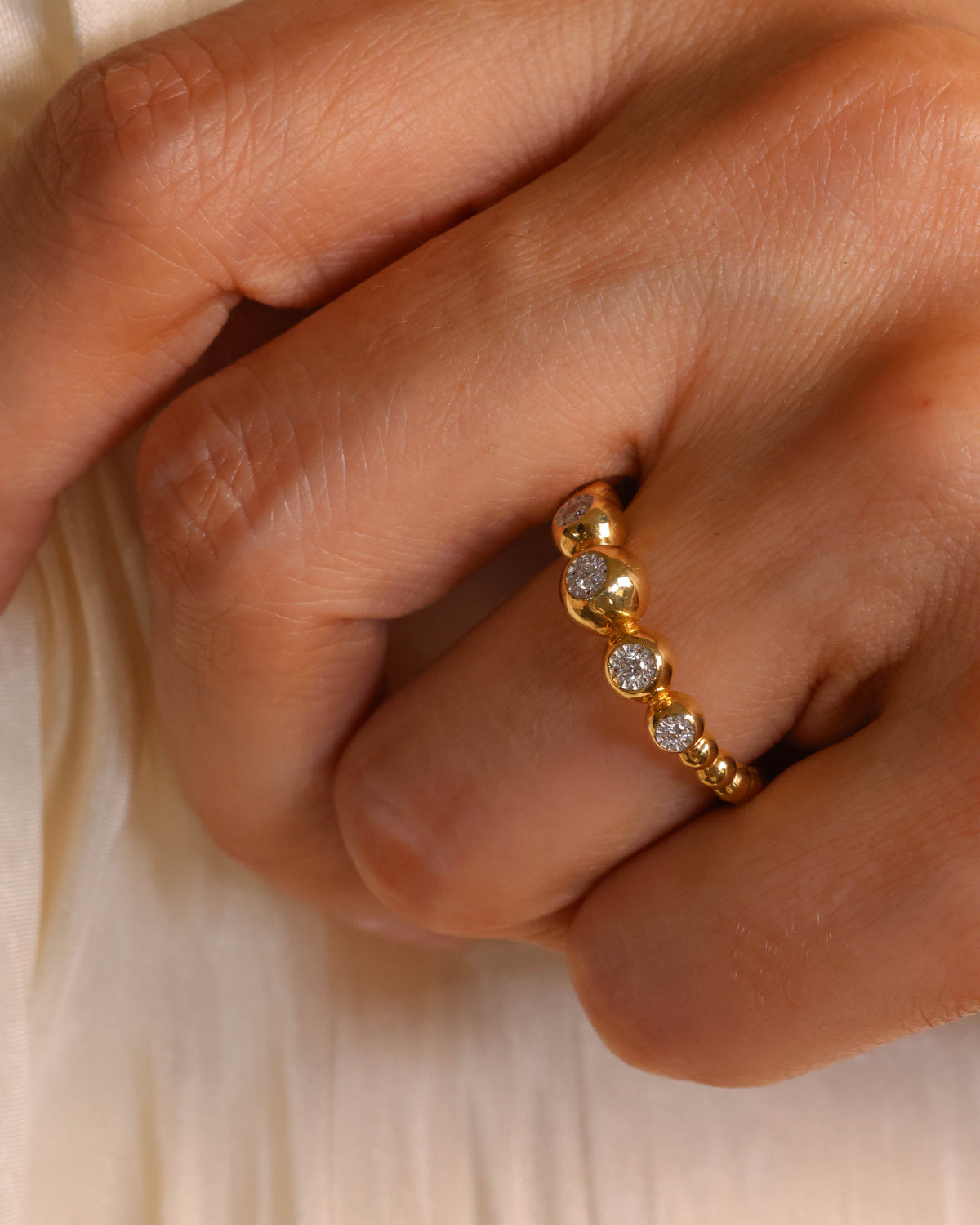 0.15 ct Natural Diamond Station Ring in 18K Yellow Gold – view 2