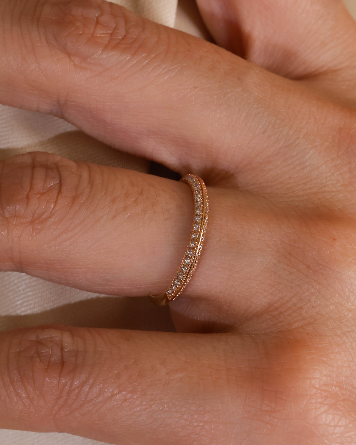 Curved Knife-Edge Diamond Ring in 18K Rose Gold – view 2