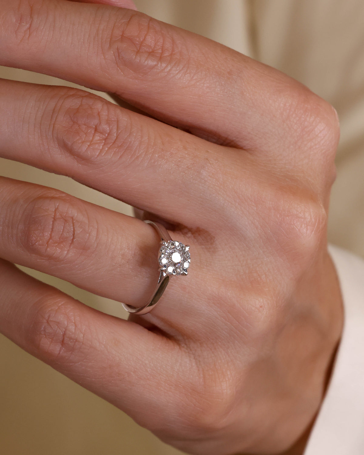 Round Cluster Solitaire Diamond in 18K White Gold – view 2