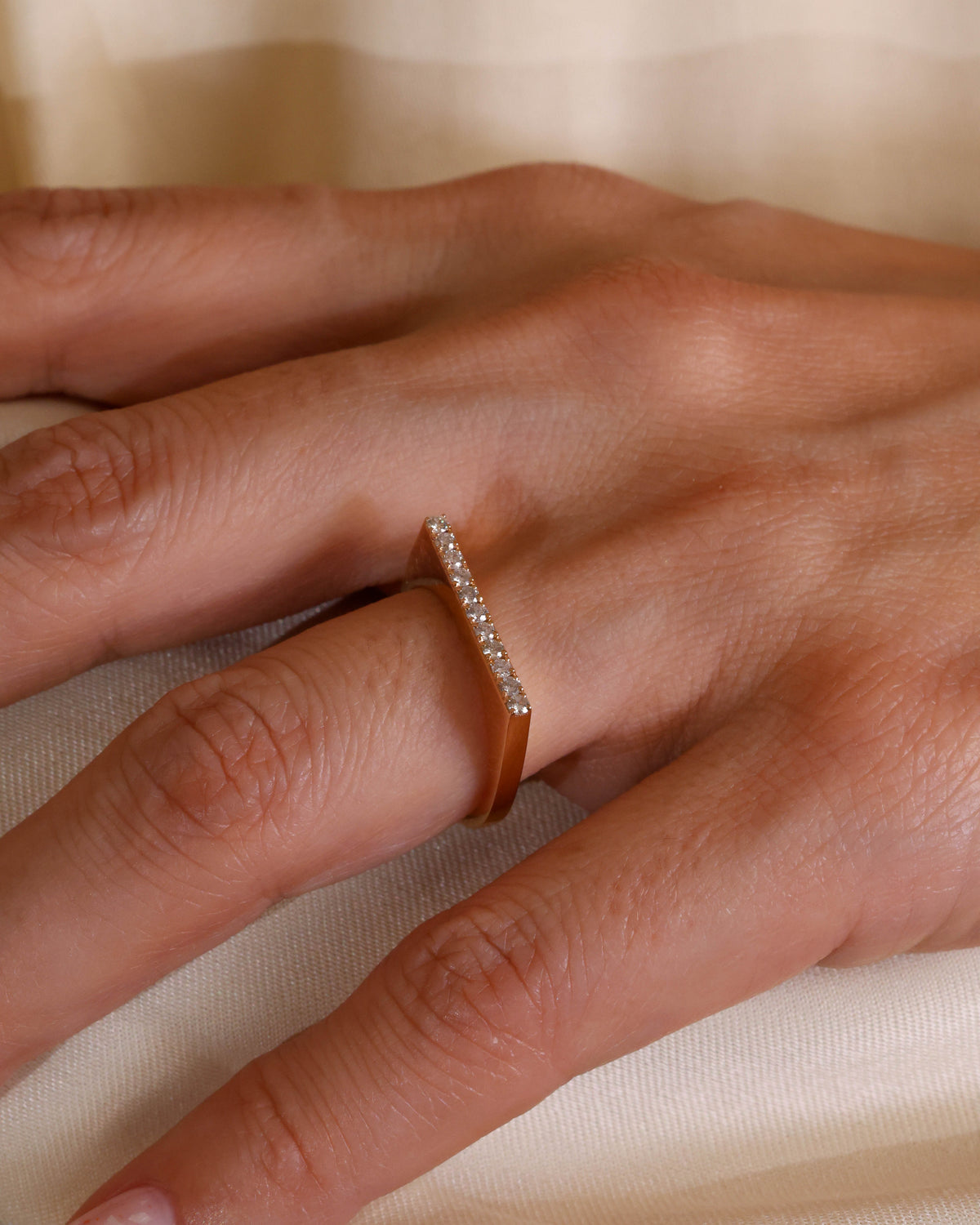Diamond Bar Signet Ring in 18K Rose Gold – view 2