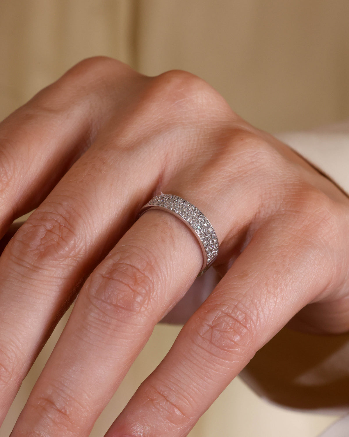 Triple Row Pavé Diamond Band in 18K White Gold – view 2