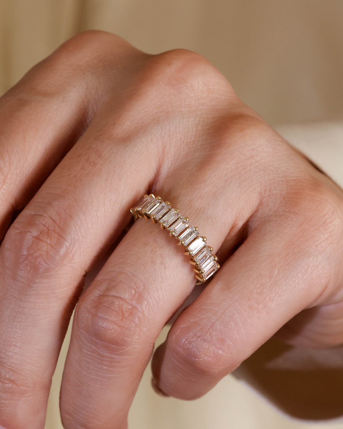 Baguette Half Eternity Natural Diamond Ring in 18K Yellow Gold – view 2