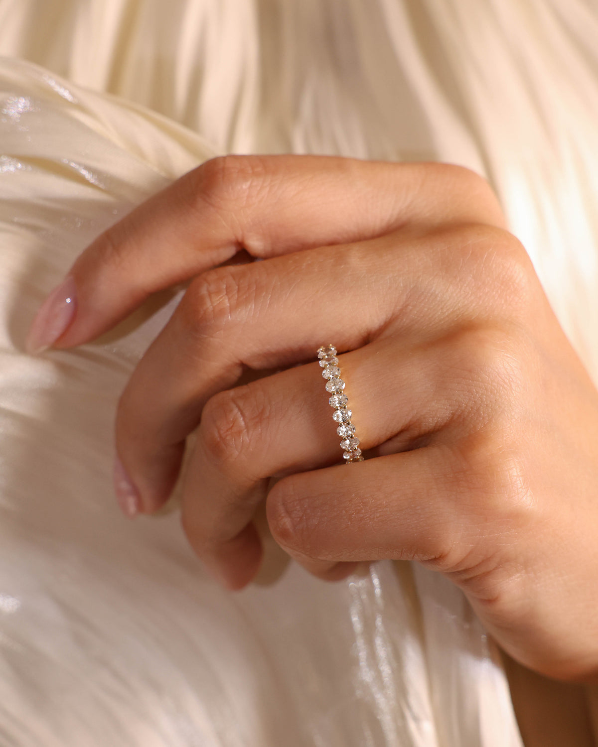 Oval Natural Diamond Half Eternity Ring in 18K Yellow Gold, 0.91 ct
