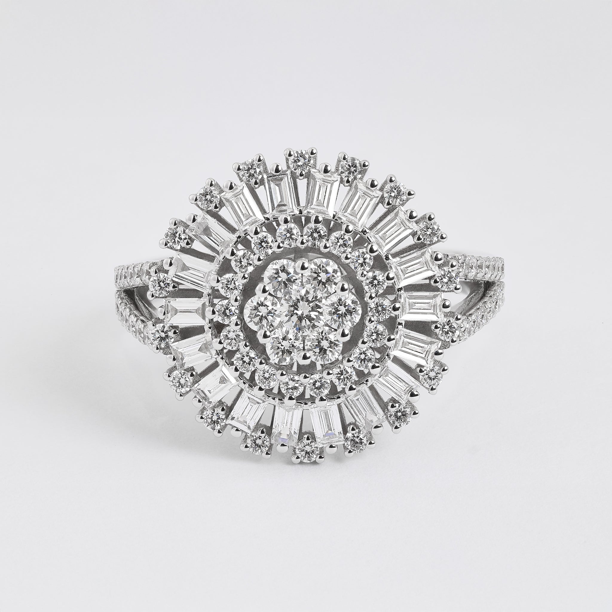 1.13 ct Baguette Diamond Wheel Ring in 18K White Gold