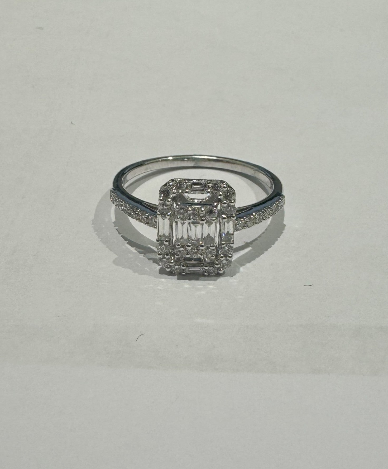0.58 ct baguette cut diamond 18k white gold ring