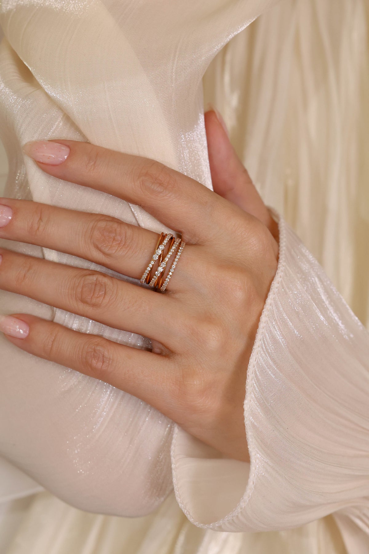 Multi-Row Crossover Diamond Band in 18K Rose Gold, 0.65 ct