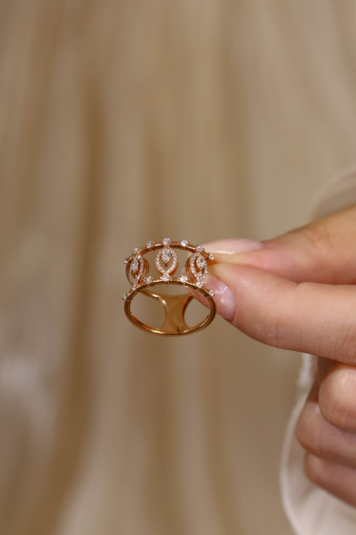 Marquise Motif Wide Openwork Diamond Ring in 18K Rose Gold – view 3
