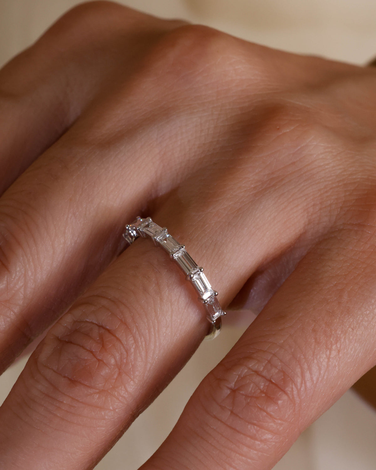 Baguette Diamond Half Eternity Ring in 18K White Gold – view 2