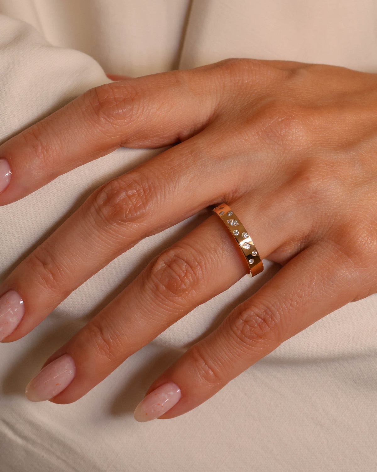 Wide Bezel-Set Natural Diamond Band in 18K Rose Gold