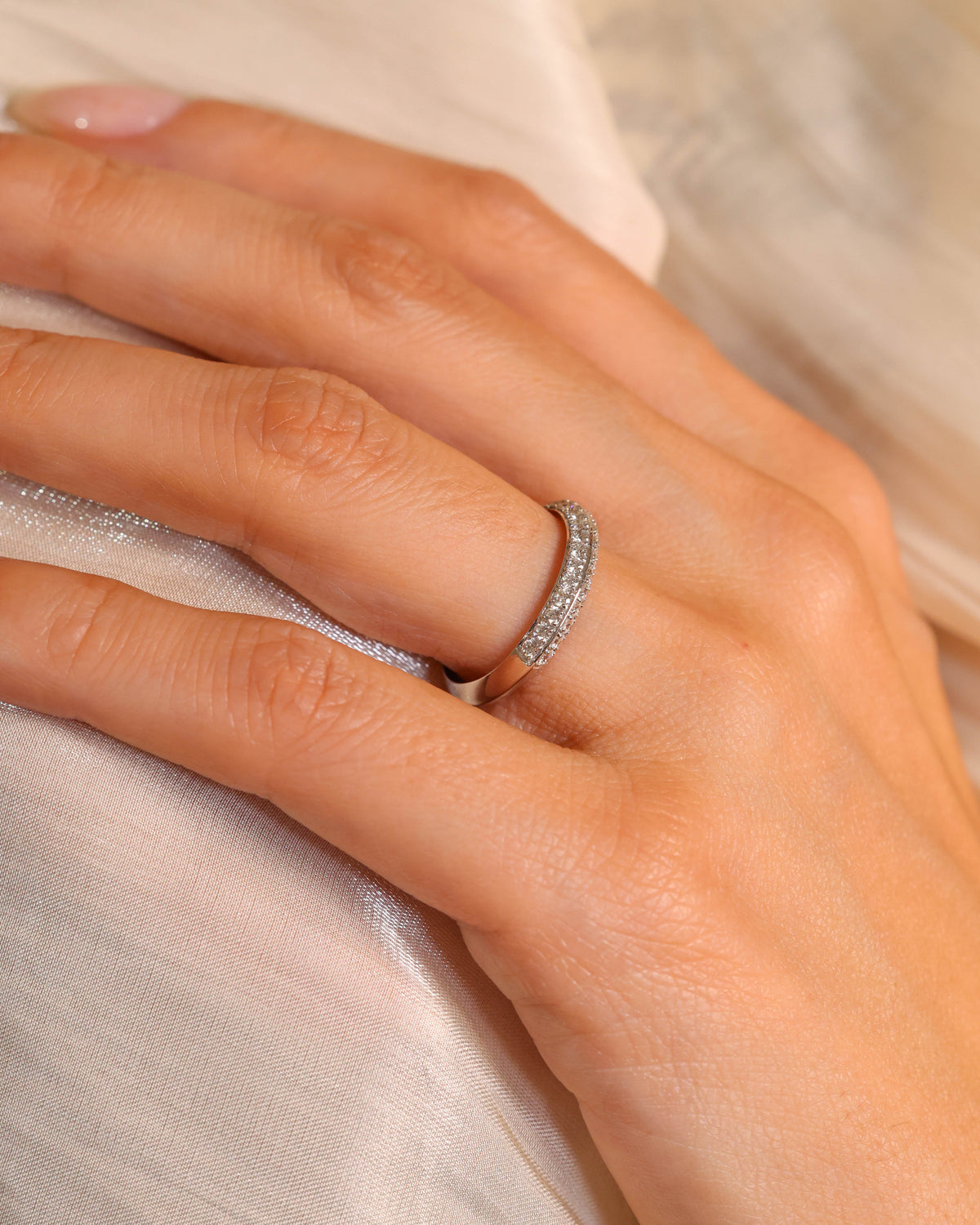 Curved Knife-Edge Diamond Ring in 18K White Gold – view 2