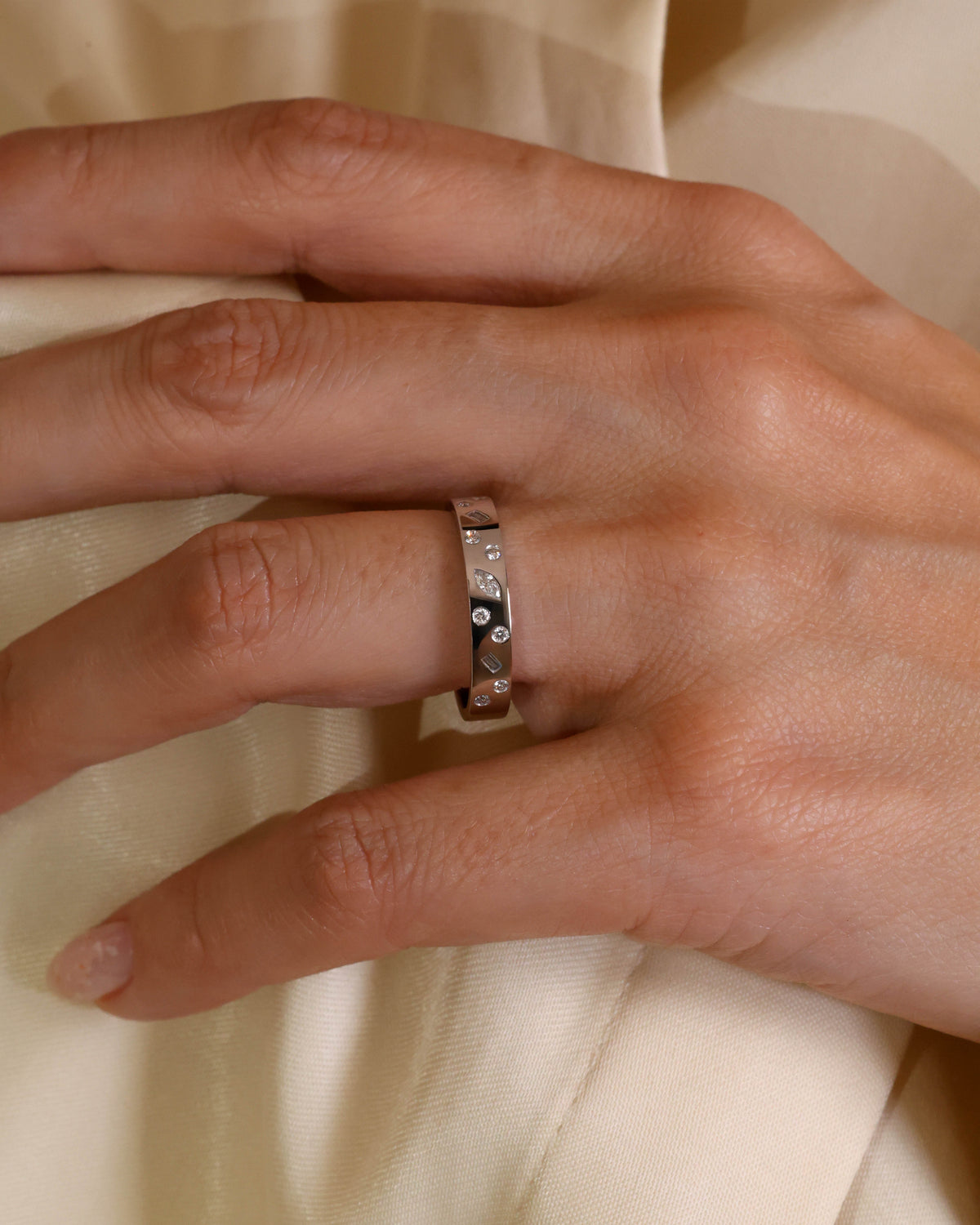 Wide Bezel-Set Natural Diamond Band in 18K White Gold – view 2