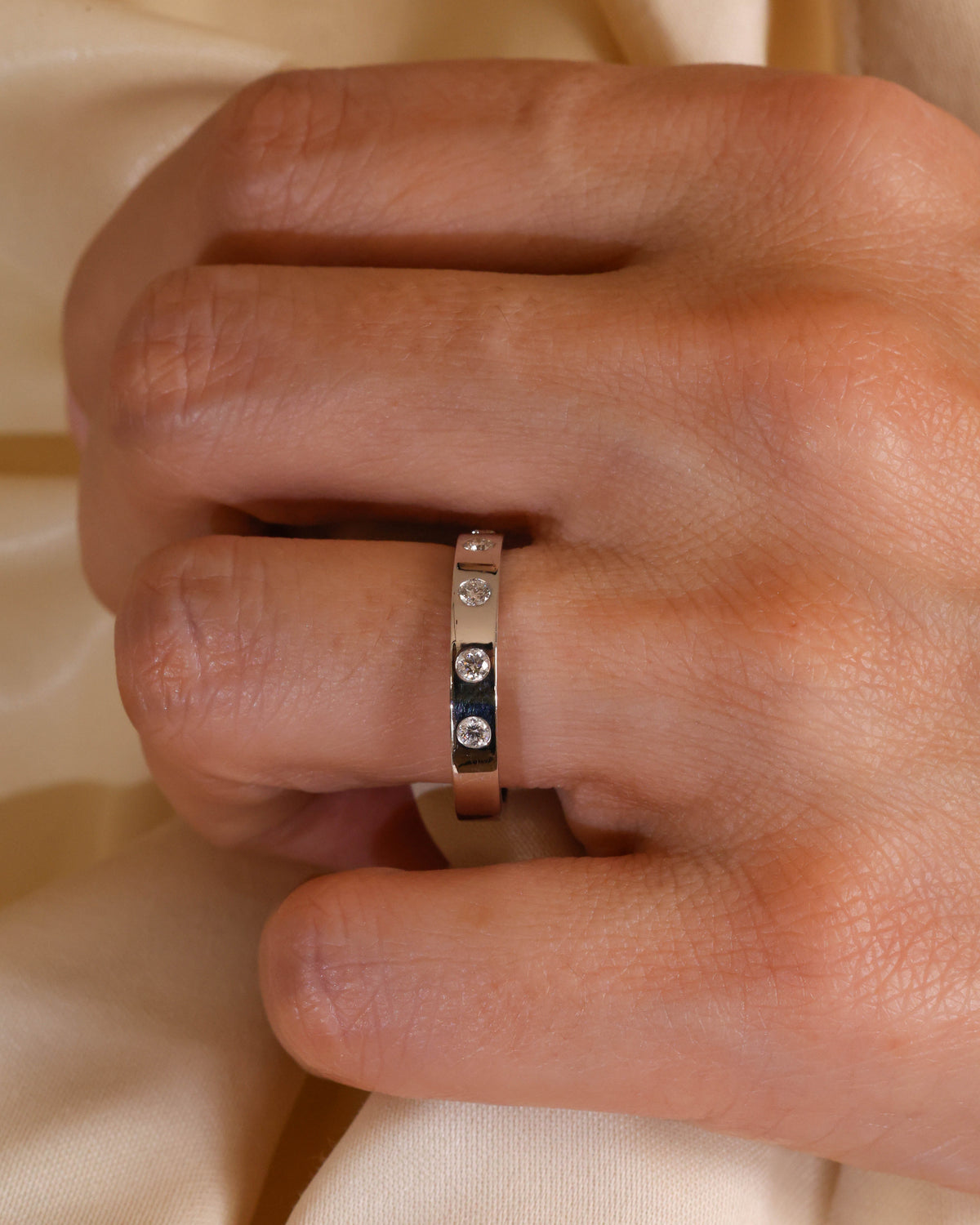 Flush Diamond Band Ring in 18K White Gold – view 2