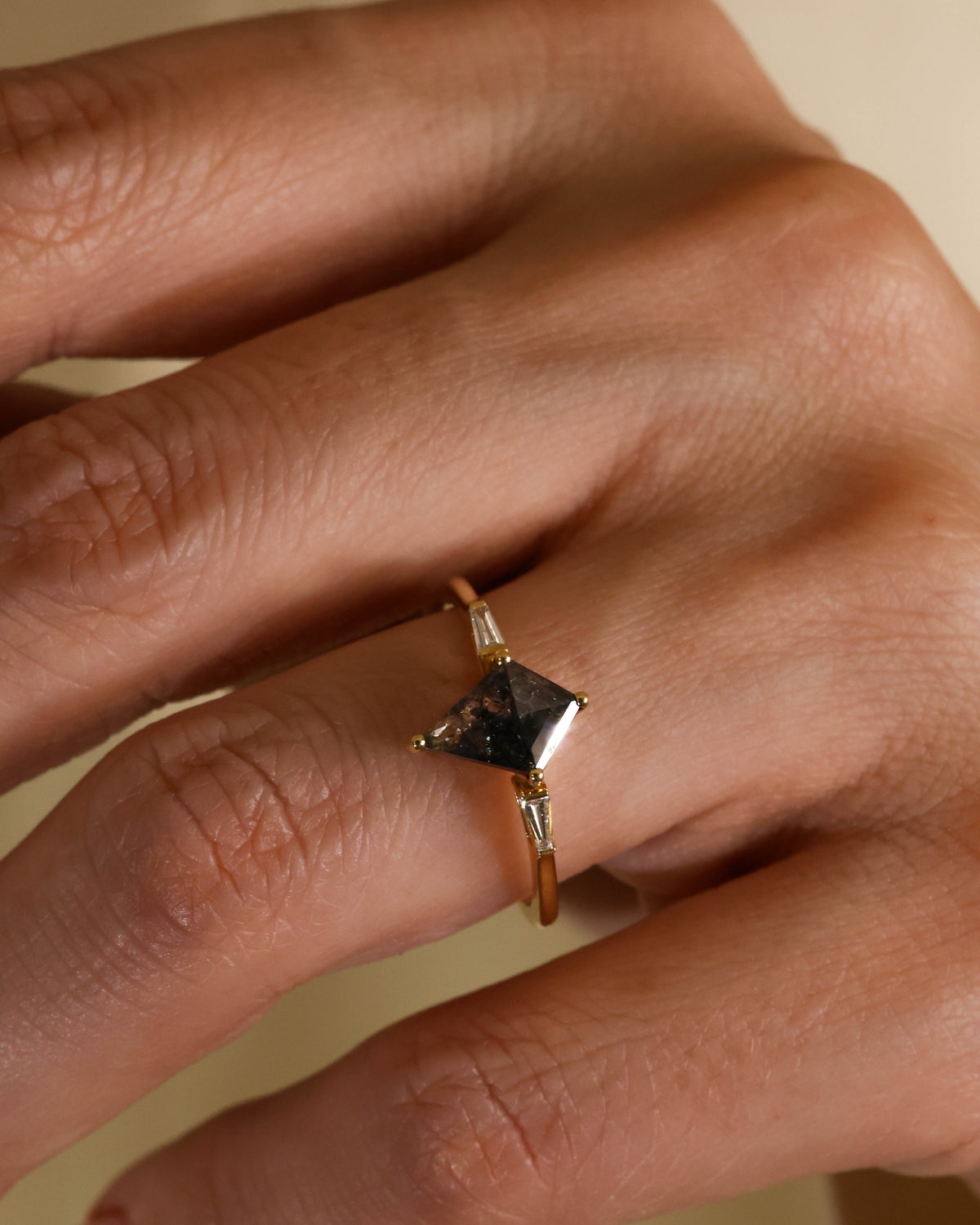 Kite-Cut Salt & Pepper Diamond Ring in 18K Yellow Gold – view 3