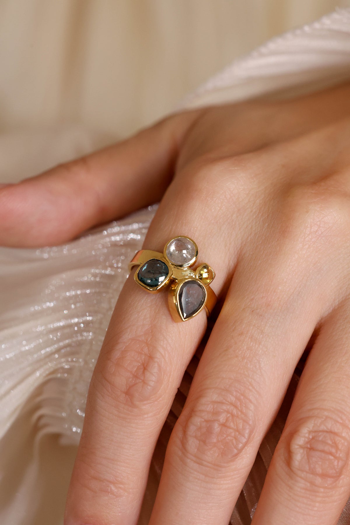 Organic Multi-Shape Fancy Cabochon Diamond Ring in 18K Yellow Gold – view 2