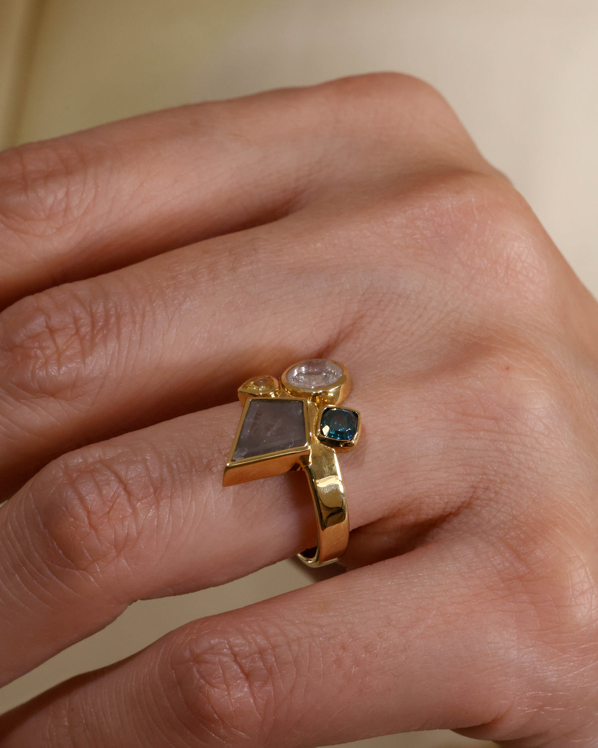 Geometric Multi-Shape Fancy Diamond Ring in 18K Yellow Gold – view 2