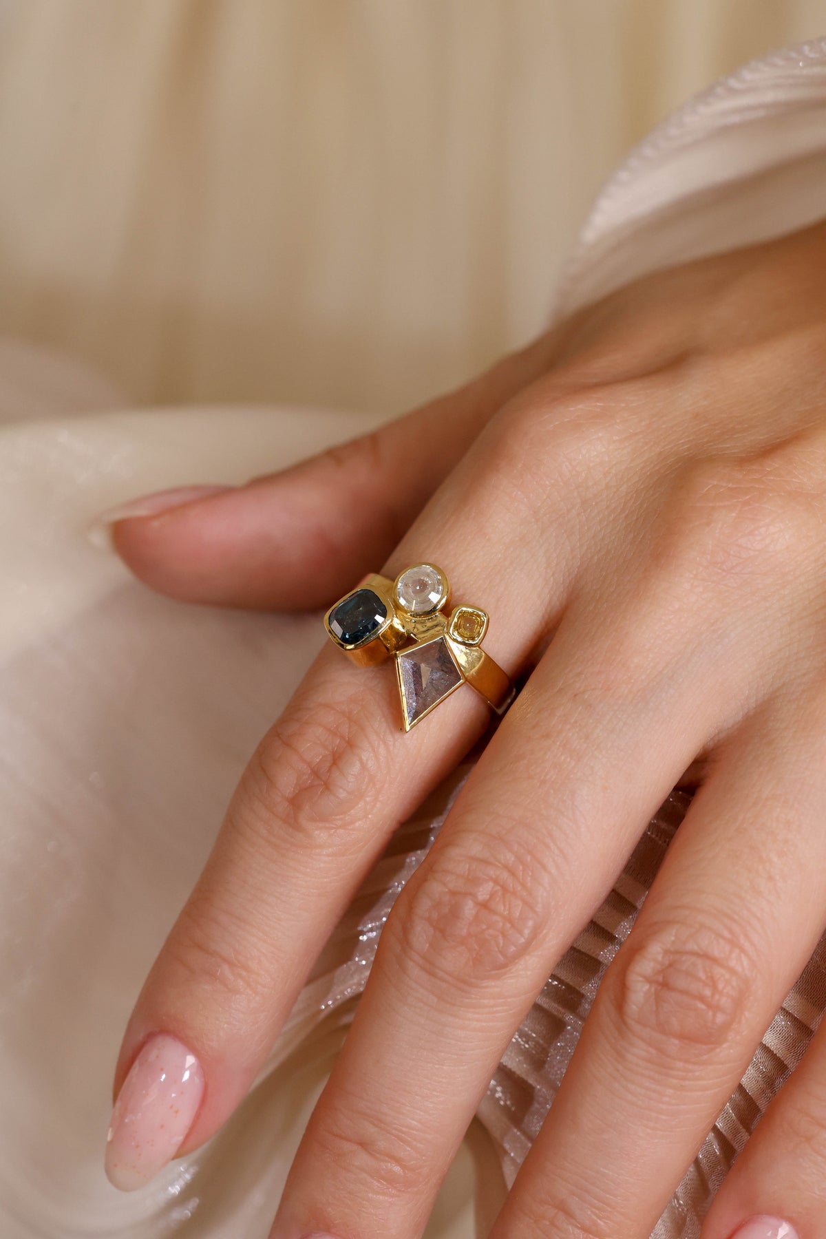 Geometric Multi-Shape Fancy Diamond Ring in 18K Yellow Gold – view 2