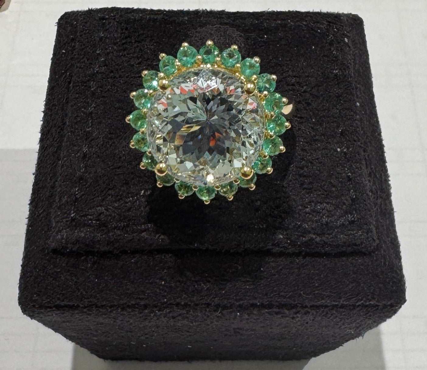 10.31 ct Aquamarine and 1.04 ct Emerald Ring