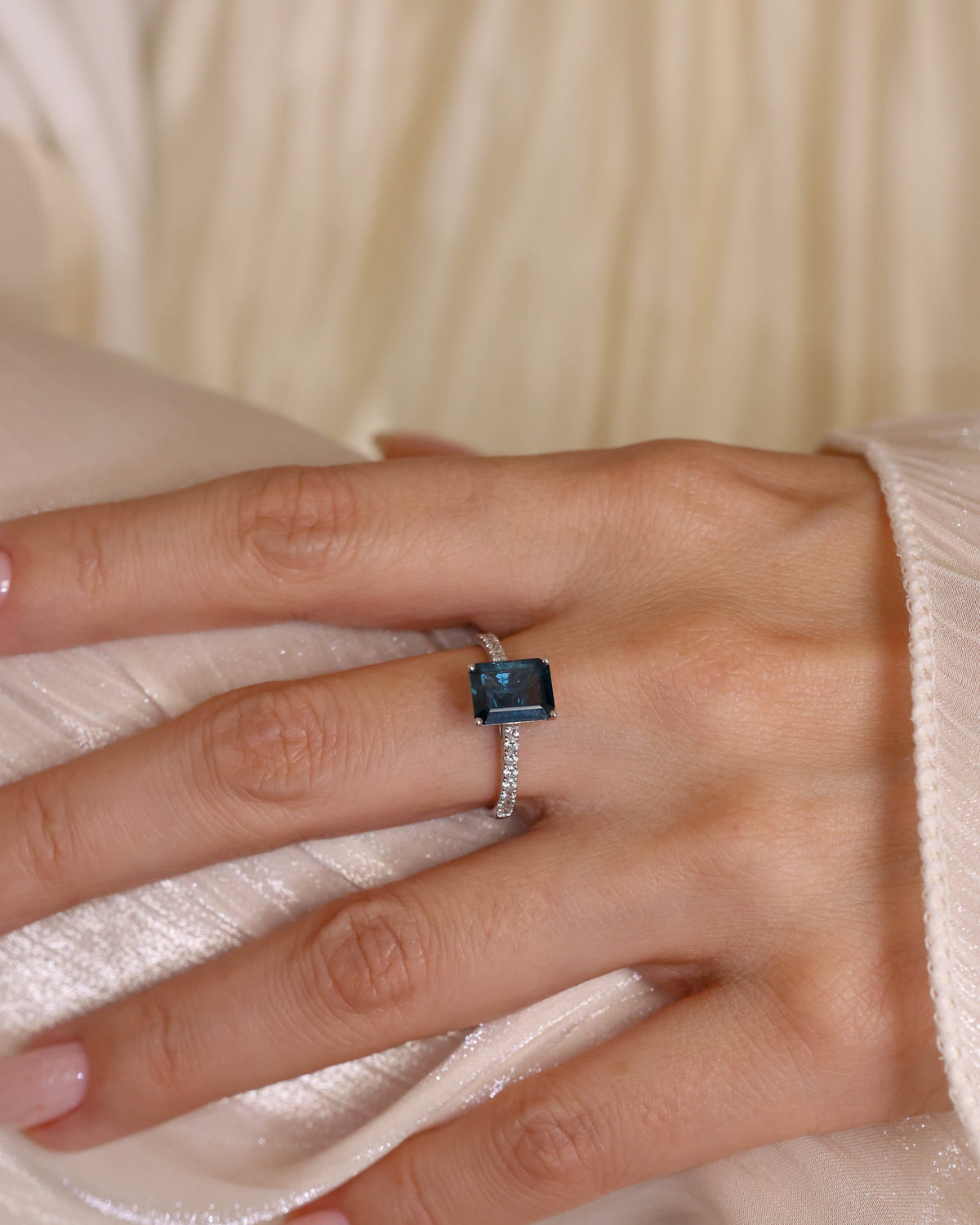 Emerald-Cut Blue Sapphire and Diamond Ring in 18K White Gold, 2.01 ct