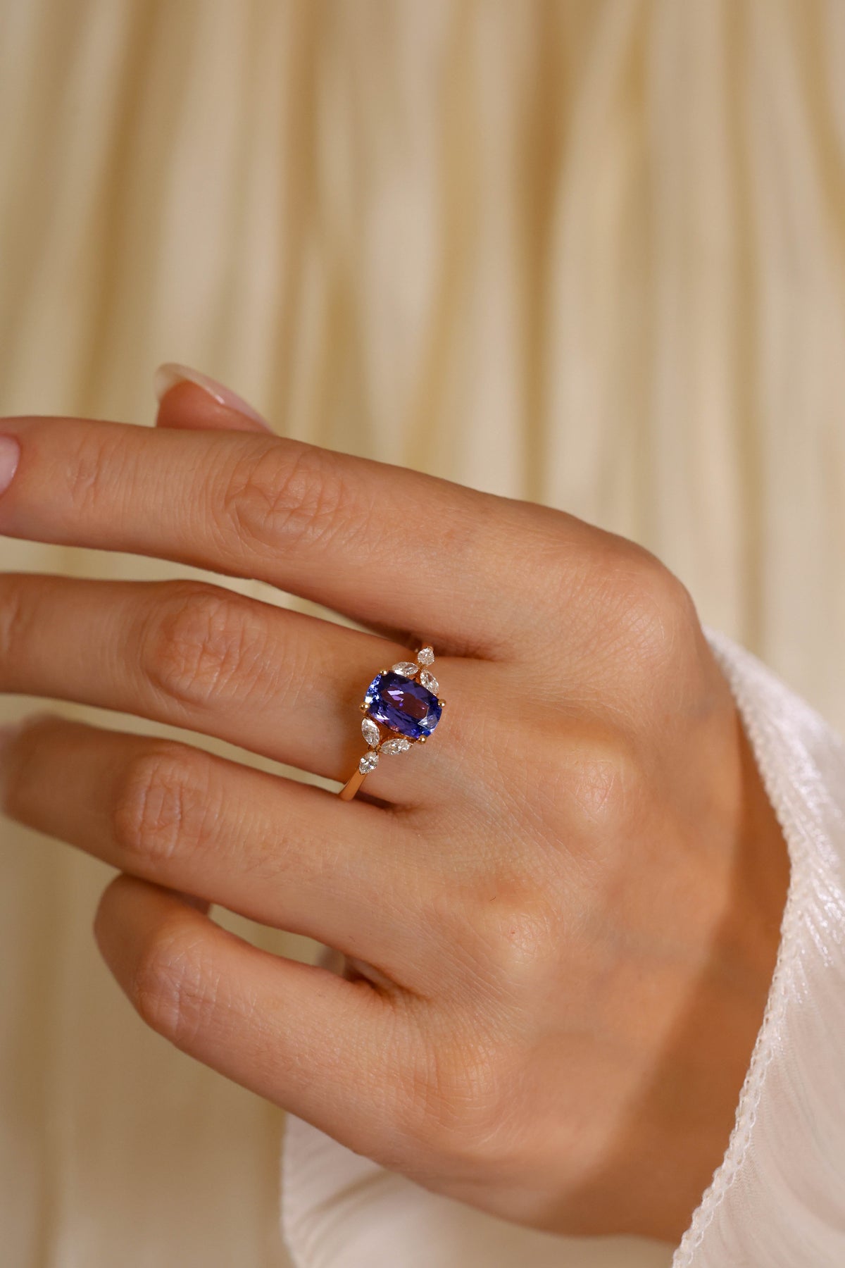 Tanzanite and Marquise Diamond Ring in 18K Rose Gold – view 2