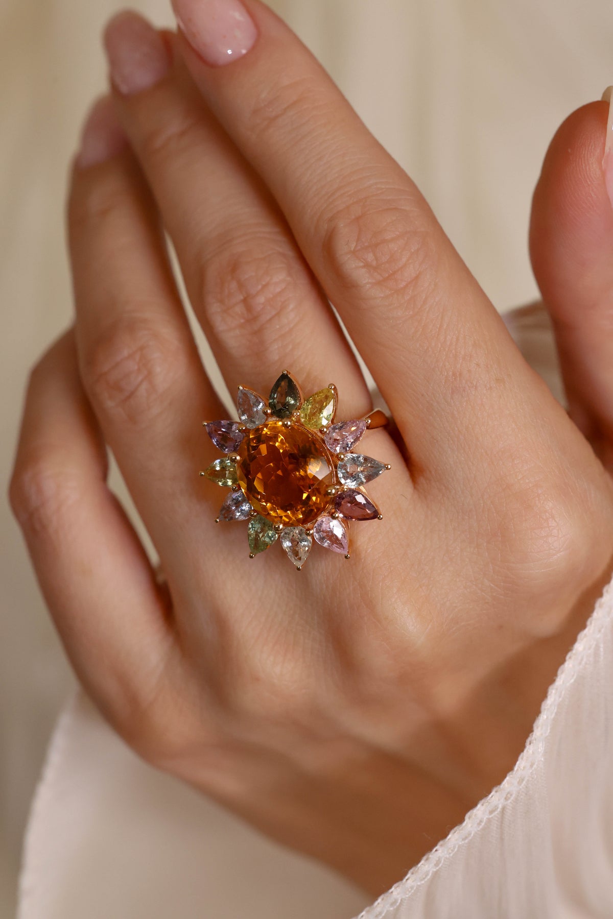 Citrine and Multi-Sapphire Cocktail Ring – view 2