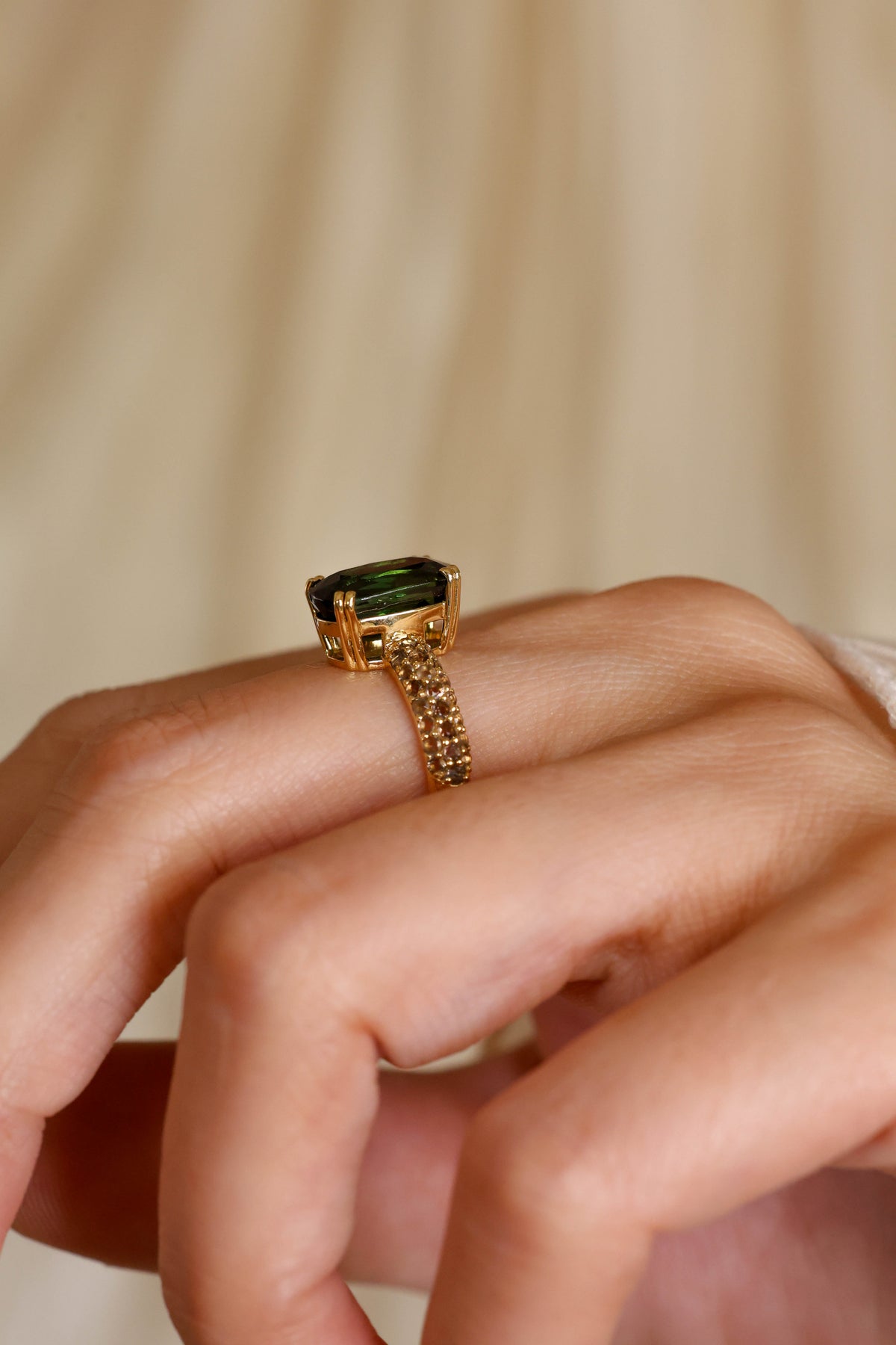Green Tourmaline and Smoky Quartz Ring – view 2