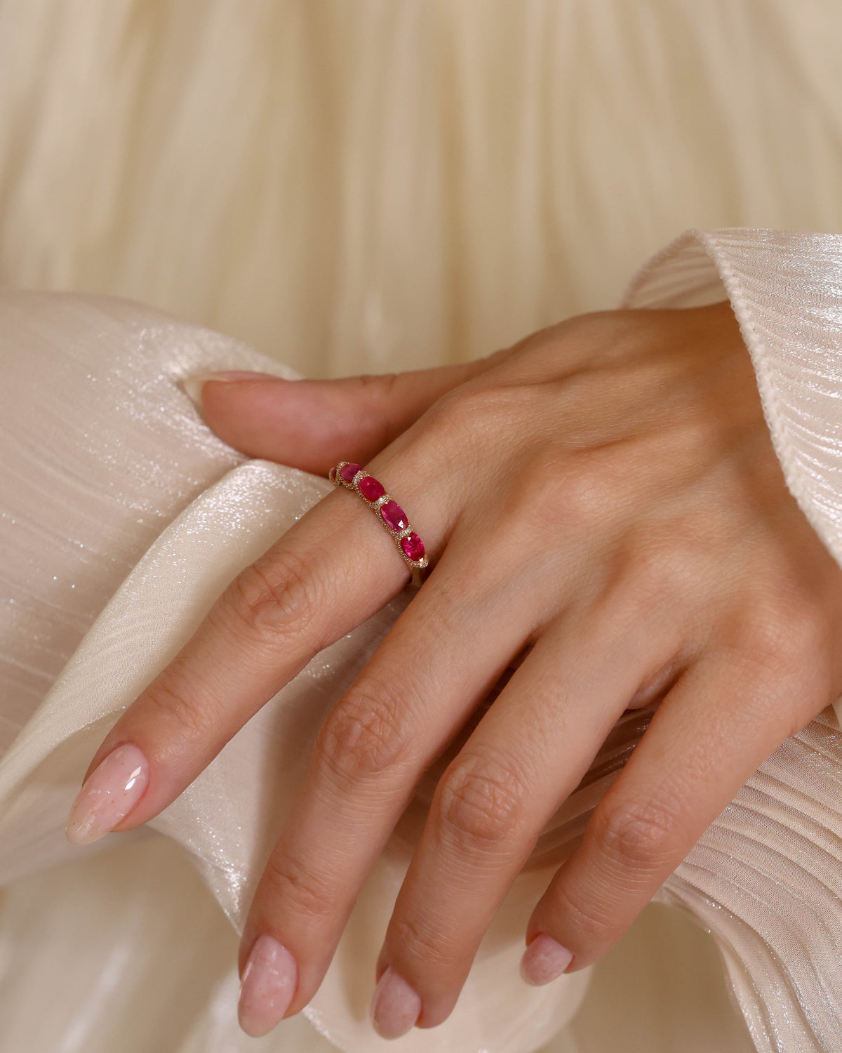 Ruby & Diamond Scalloped Eternity Ring in 18K Rose Gold, 1.41 ct