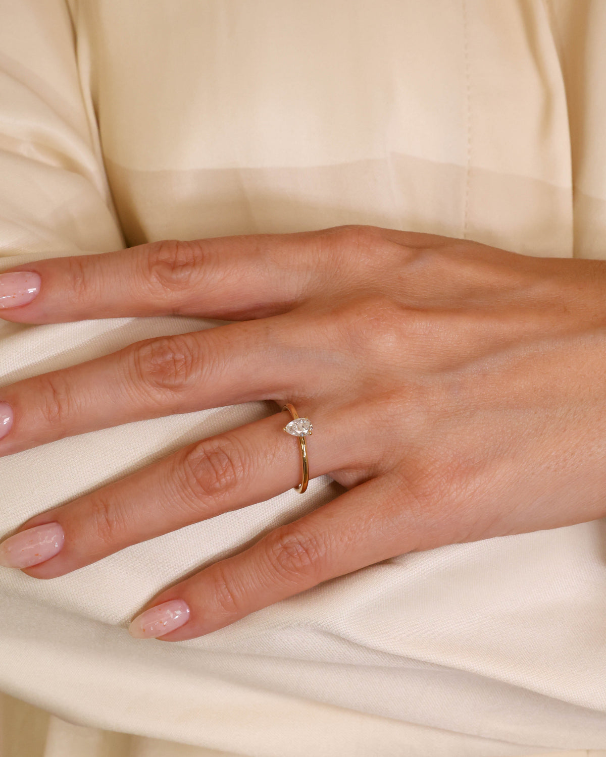 Pear-Cut Natural Diamond Solitaire Ring in 18K Yellow Gold, 0.50 ct