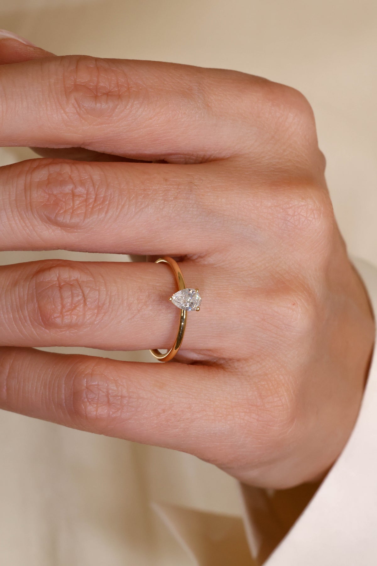 Pear-Cut Natural Diamond Solitaire Ring in 18K Yellow Gold – view 2