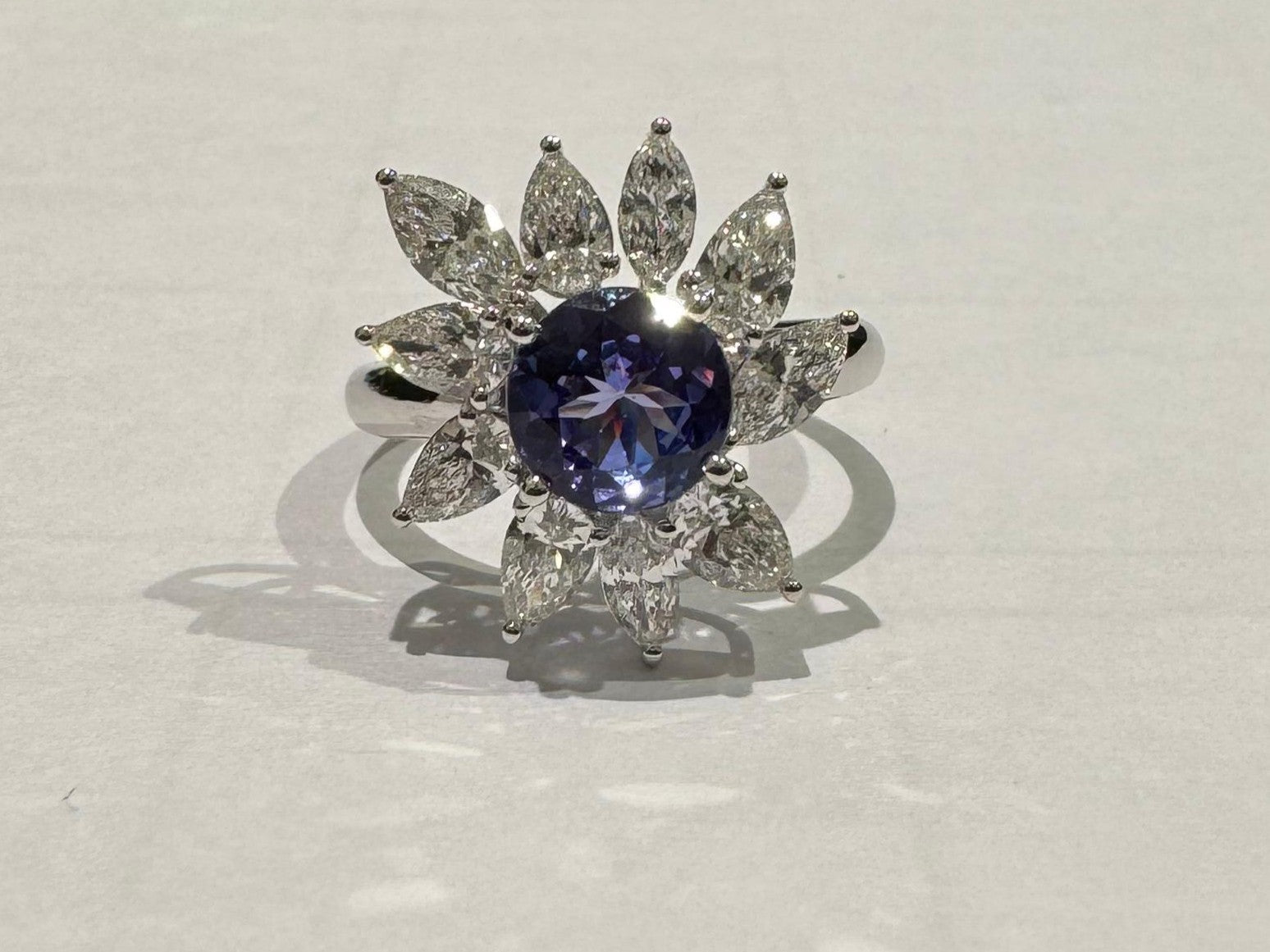 1.70 ct round cut color stone and lab grown diamond 18k white gold ring