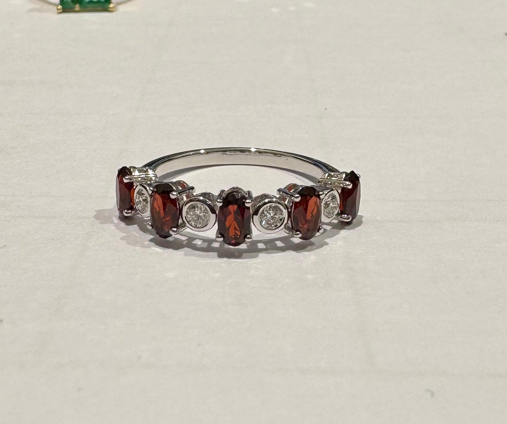 0.20 ct Diamond and Garnet Ring in 18K White Gold