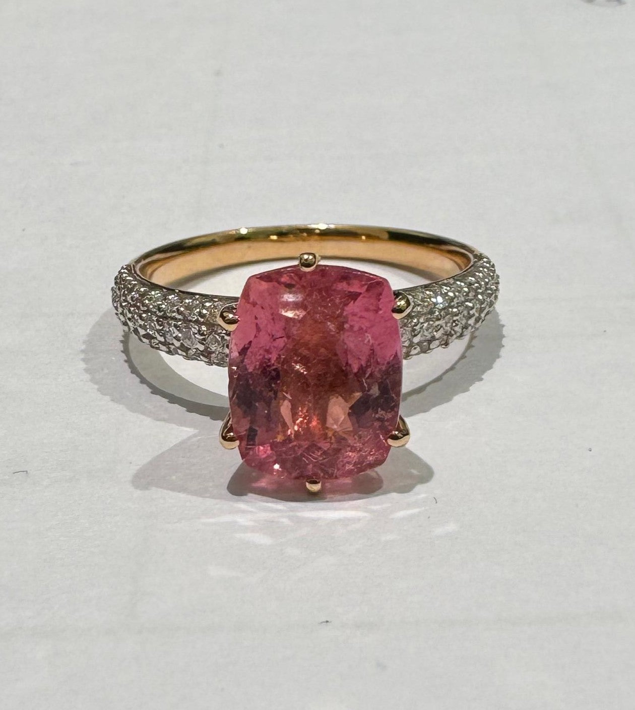 0.43 ct cushion cut tourmaline and diamond 18k rose gold ring