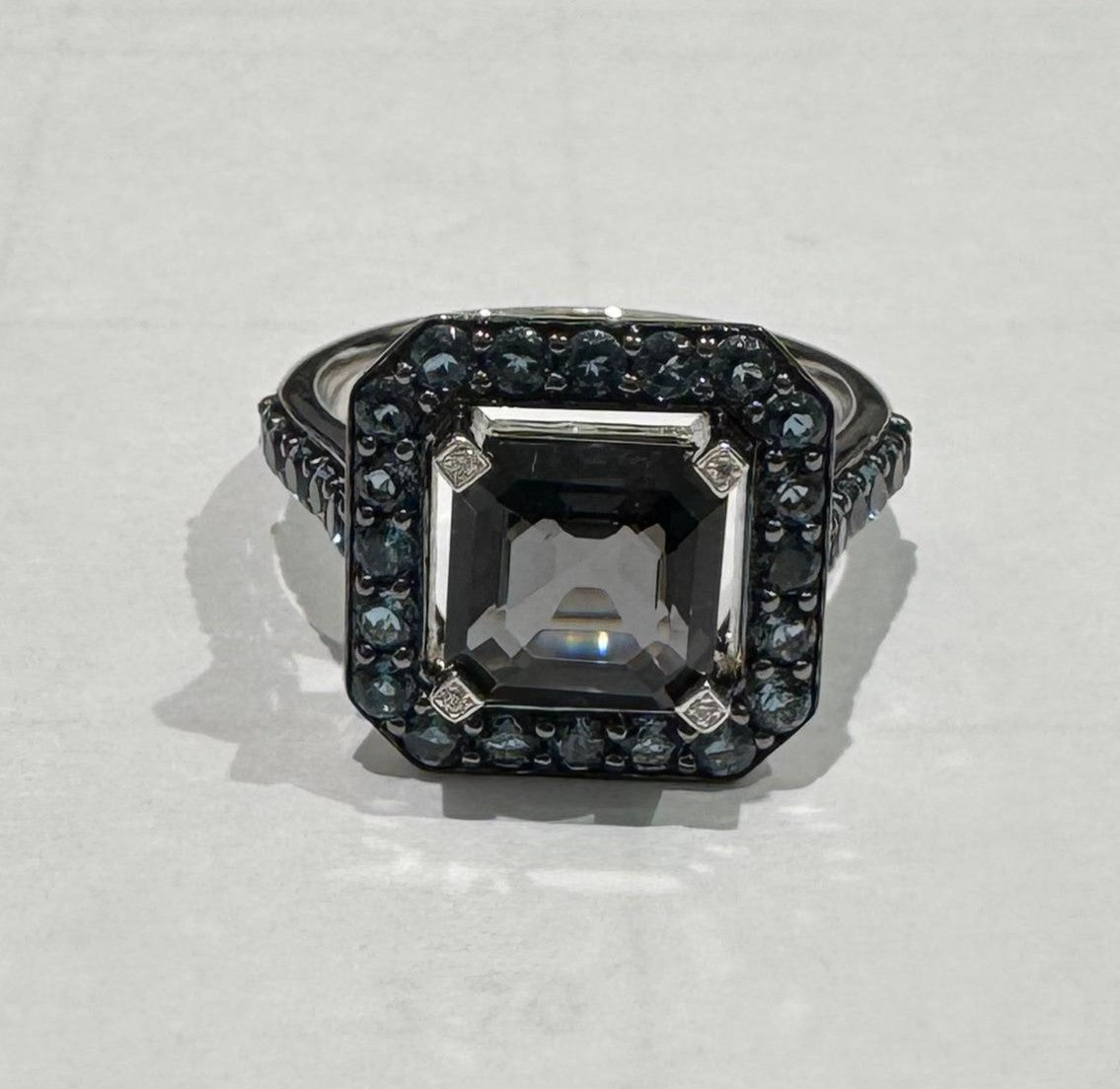 0.02 ct Diamond and 4.70 ct London Blue Topaz Ring in 18K White Gold