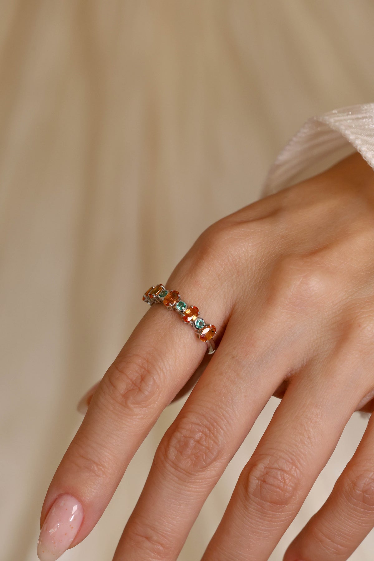 Emerald & Citrine Mosaic Ring in 18K White Gold – view 2
