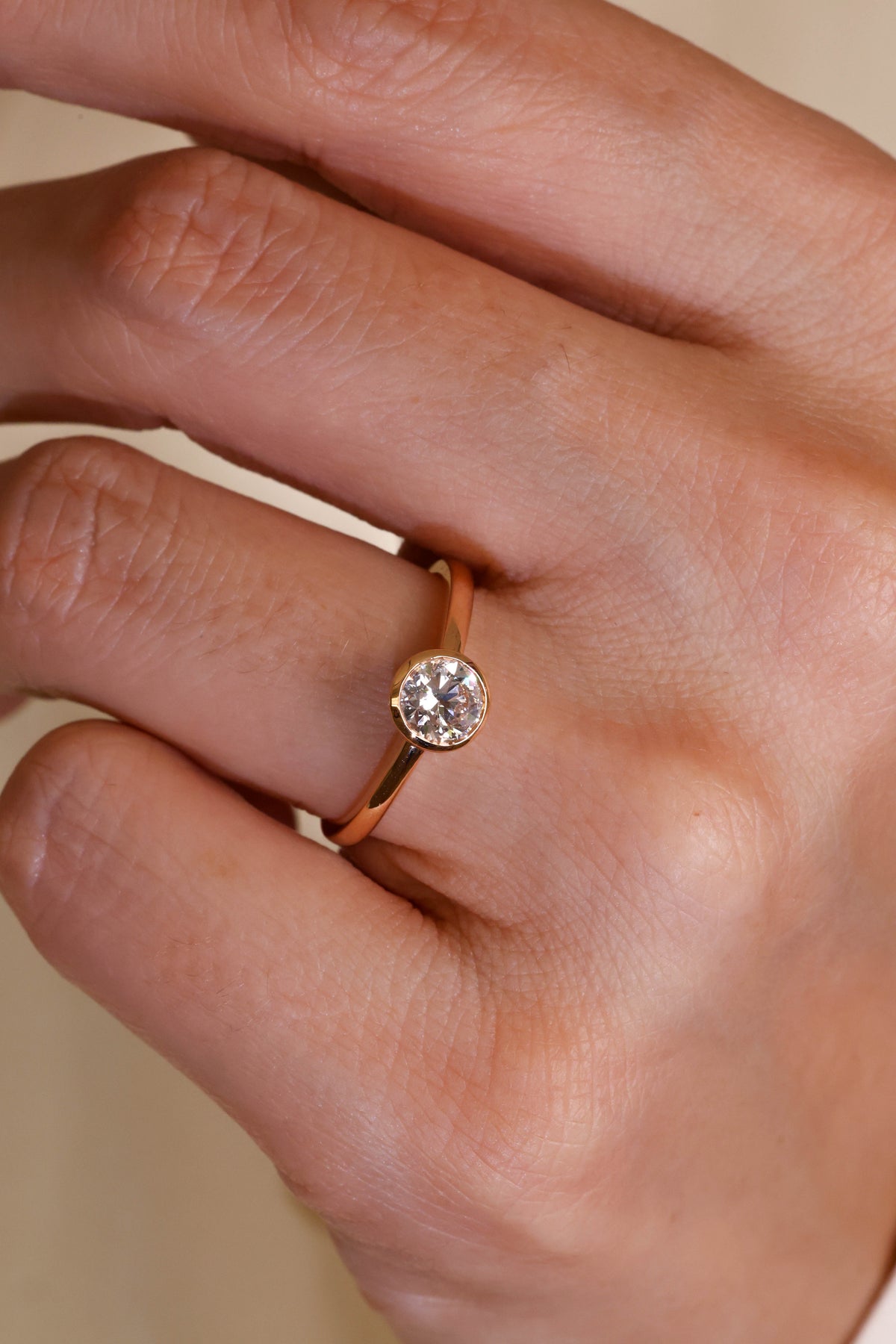 Round Diamond Bezel Ring in 18K Rose Gold – view 2
